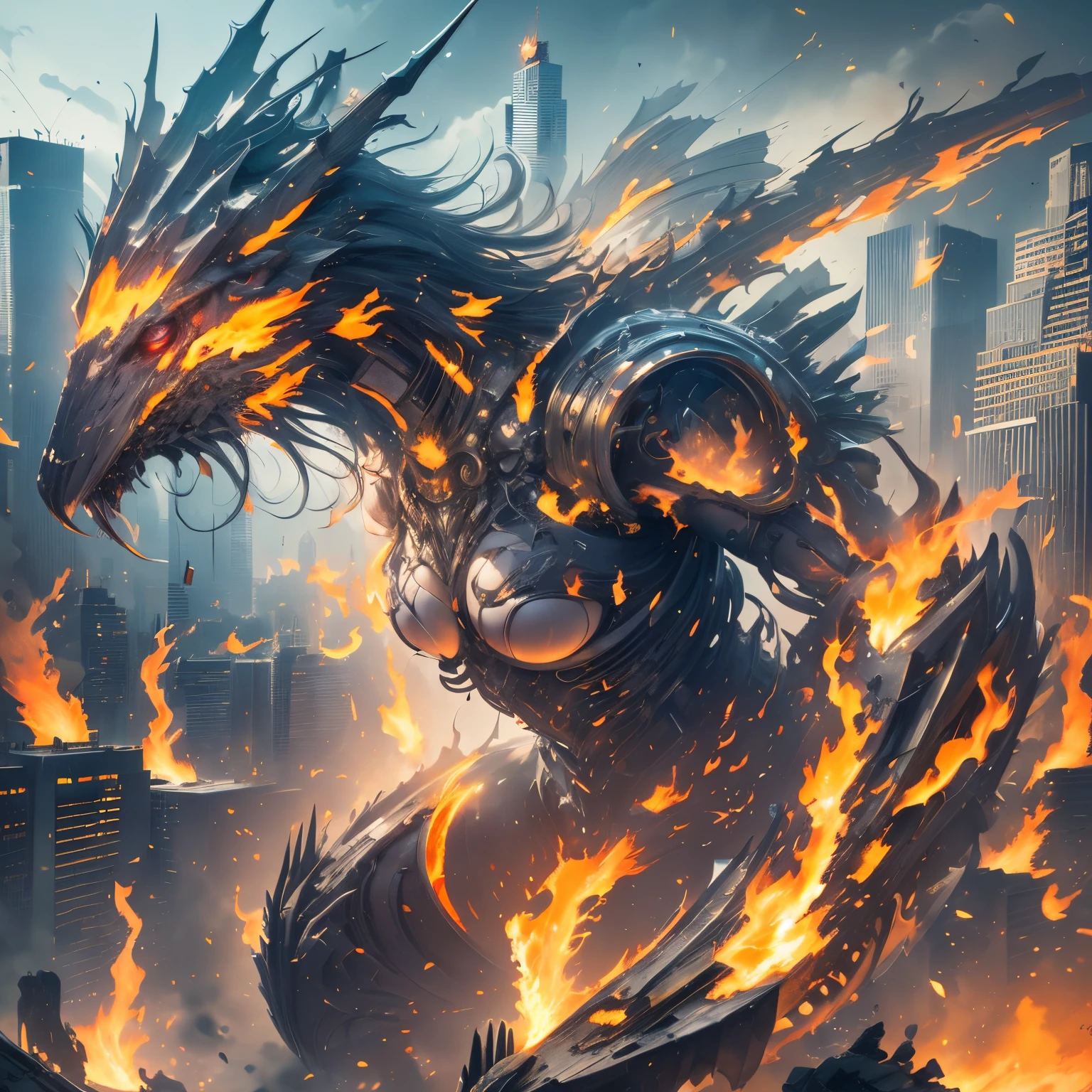 Capture the essence of eternal chaos and impending doom in this masterful graphite rendering by the renowned artist. "Inferno's Majesty: The Malevolent Dragon" is a visual symphony of darkness and despair, a haunting portrayal of a world on the brink of destruction. The heart of the composition is the malevolent dragon, a creature of unfathomable power and malevolence. Its sinewy body coils like a stormy tempest, every graphite stroke emphasizing its strength and dominance. The dragon's eyes burn with an otherworldly fire, a sinister glow that pierces the very soul of those who dare to meet its gaze. Its teeth, sharp as obsidian blades, drip with a venomous anticipation. As the dragon rears back, its colossal wings unfurl like the tattered remnants of a fallen kingdom, casting an ominous shadow over the scorched earth below. The skies are choked with smoke and ash, a testament to the devastation that follows in its wake. But amidst the chaos, a once-mighty citadel stands, now a crumbling bastion of resistance against the dragon's reign of terror. Flames lick at its walls, devouring the grandeur that once defined this majestic fortress. The juxtaposition of the dragon's menacing presence and the fragile beauty of the burning citadel serves as a poignant reminder of the fragility of power and the inevitable march of time. The artist's meticulous use of graphite allows for a stunning interplay of light and shadow, lending depth and texture to every stroke. The viewer is transported to a realm where fear and awe collide, where the sinister dance of the dragon and flames is frozen in an eternal moment of chaos. "Inferno's Majesty: The Malevolent Dragon" is more than a mere artwork; it is an experience that beckons the audience to contemplate the eternal struggle between destruction and resilience, power and vulnerability. The artist's deft hand and keen eye have crafted masterpiece that will forever haunt the viewer's imagination varies multi etc. --s 1000 --c 20 --q 20