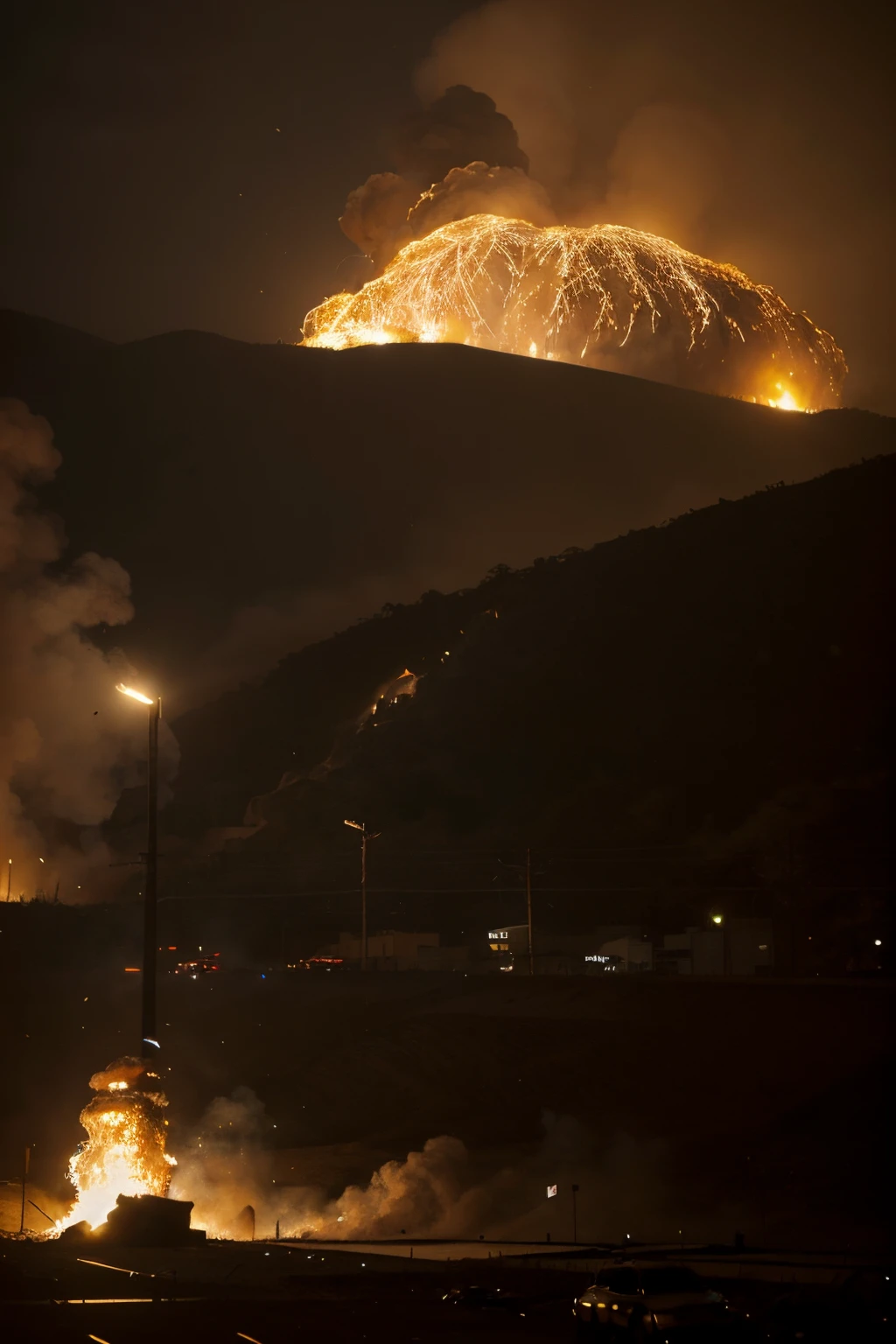 meteoro coladindo com uma cidade,destruction ,fogo ,carros destruidos,alta qualidade