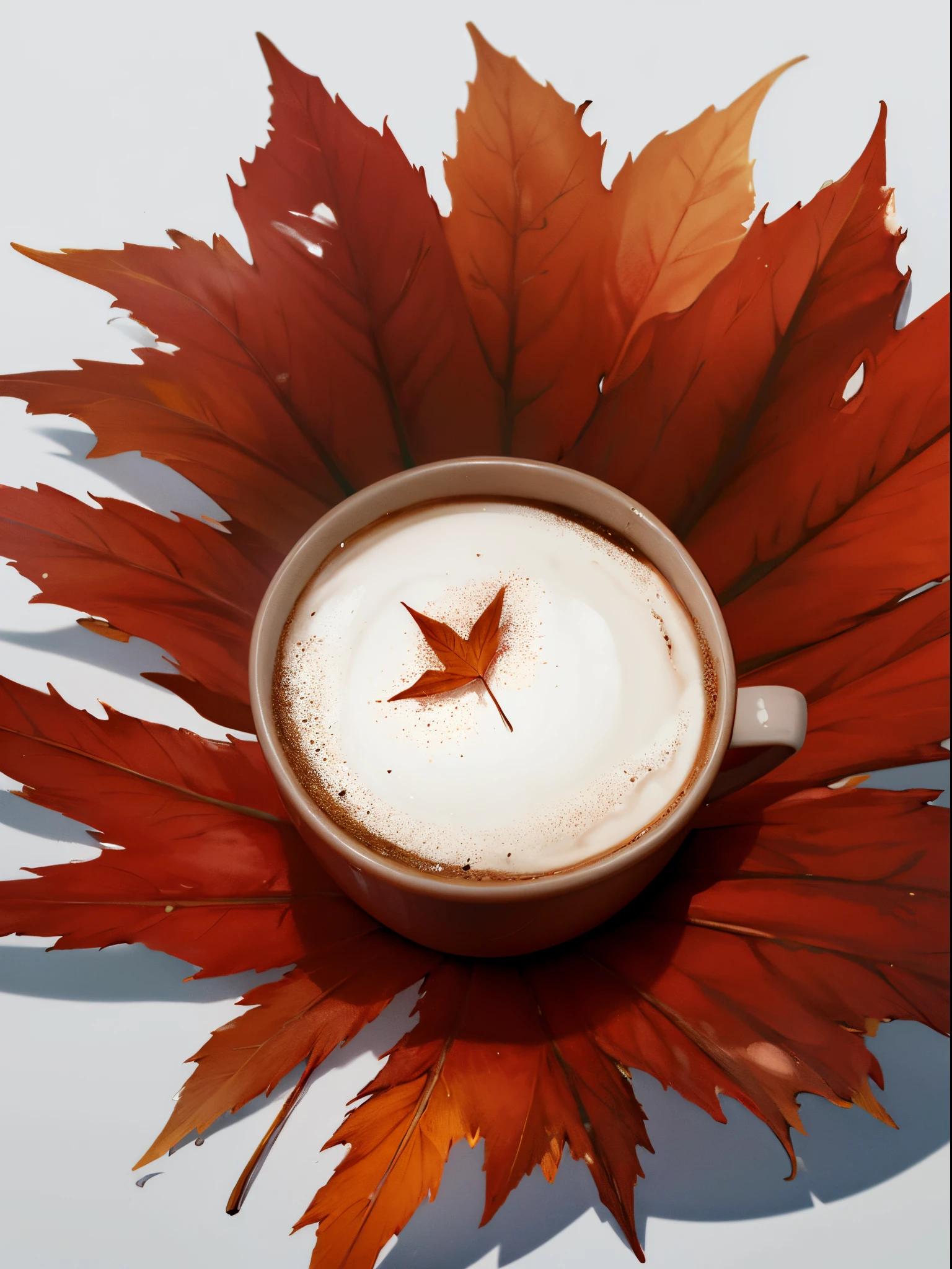 Autumn, ((White background), fallen leaves,coffee