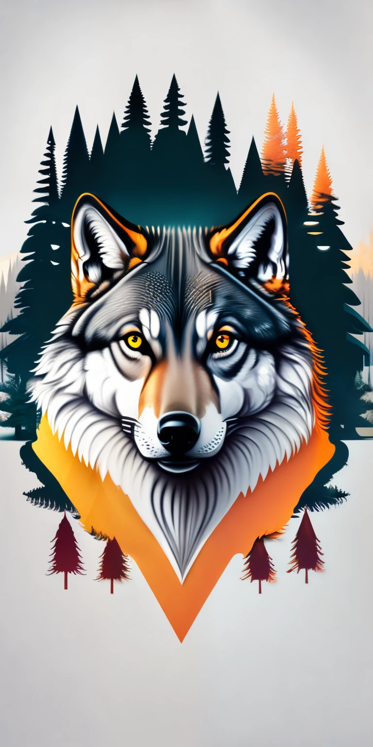 wolf head, floresta, fundo branco, design de camiseta, rzminjourney, arte vetorial