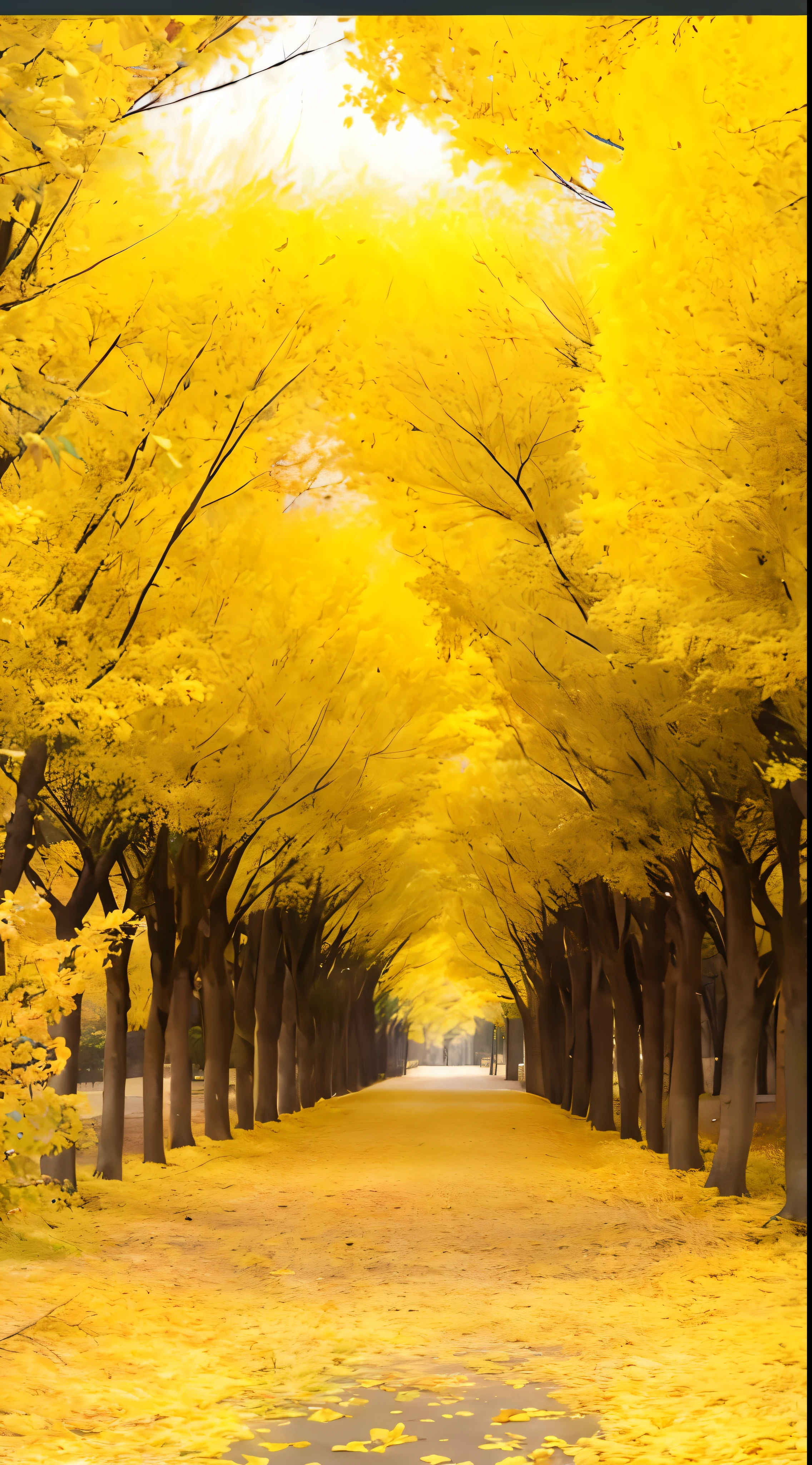 Path lined with yellow leaves and green trees, breath-taking beautiful trees, breath-taking beautiful trees, Beautiful tree, amarelo, amarelo, yellow tint, Shade of yellow, The flowery road to heaven, Nature is really beautiful, Seoul, fall season, in fall, beautiful nature, Golden autumn, Thrilling, Yellow theme, beautiful forests and trees