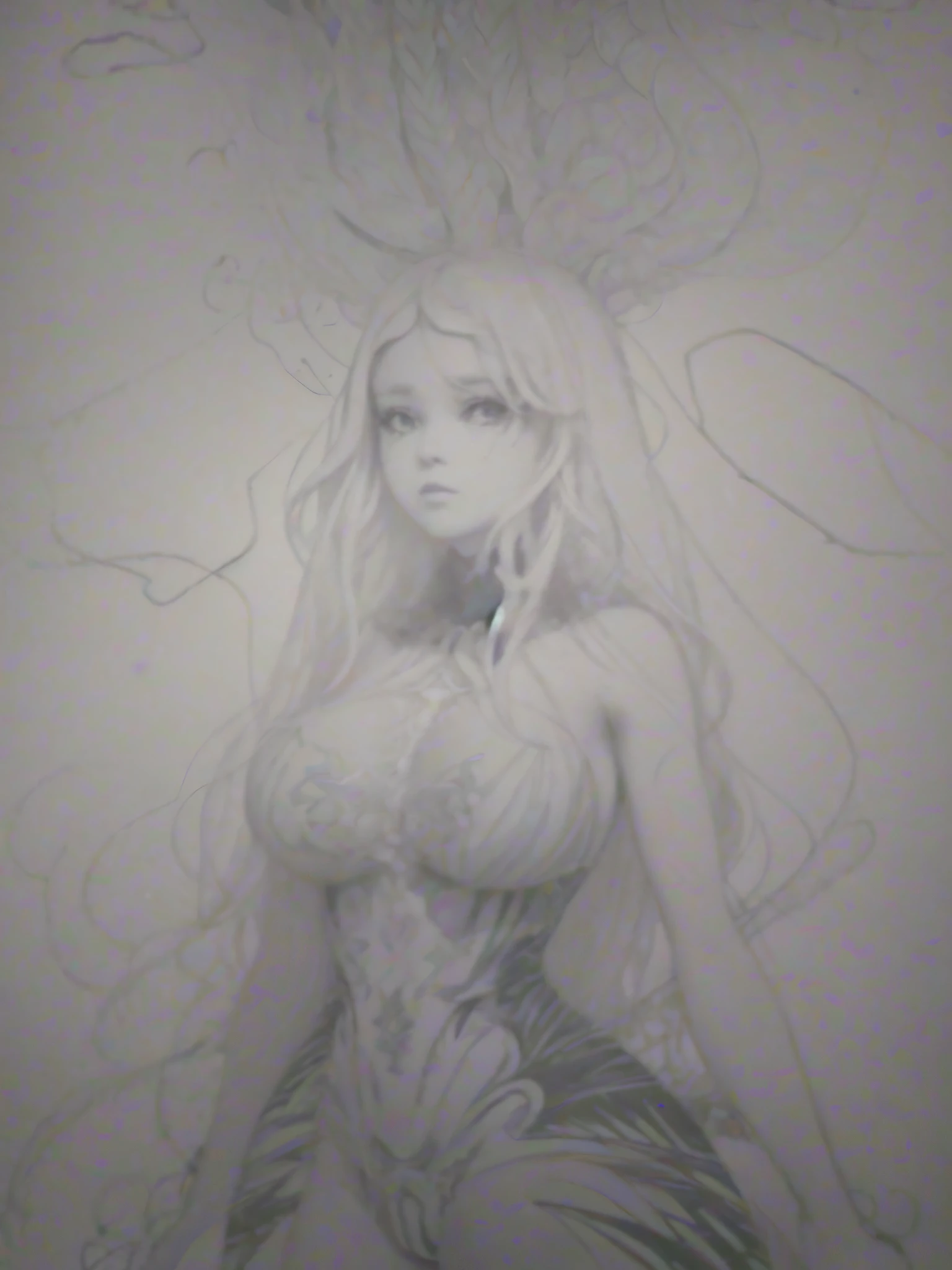 black and white drawing of a girl, Standing in the forest, the silhouette is clearly visible, the plot is fully displayed, Thick lines with high detail, lines and movement of the wind and river, Thick lines, black & White graphics, Thick ink lines, thick black lines, .part, white stripes all over the forest in the background, lines, black & White Line Graphics, Op art, Drawing with thick lines, heavy contour lines, dark black lines