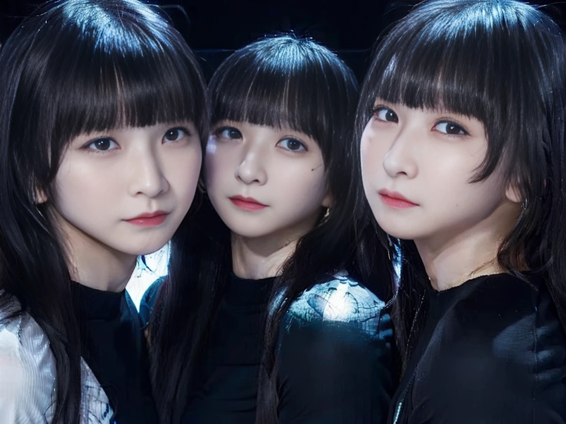 Photo of three 14-year-old idols dancing、The same face、Long black hair、3女の子