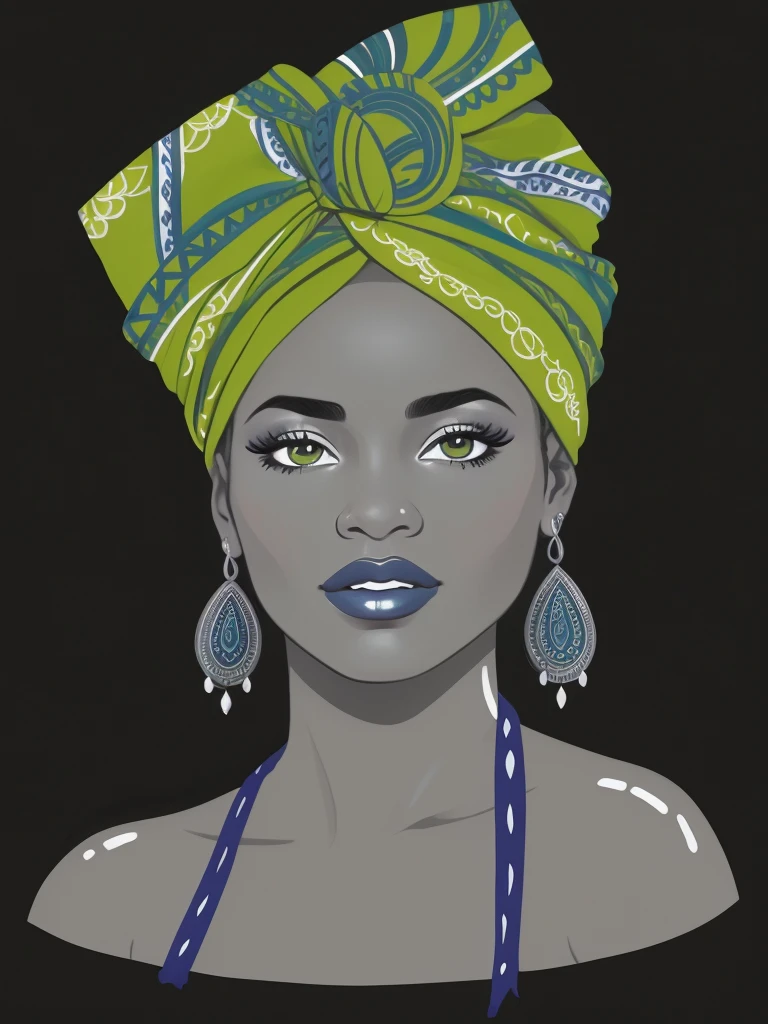 painting of a woman with a green scarf and earrings, mulher Africanoa, in illustration style digital, Rainha Africanoa, Princesa negra Africanoa, mulher negra, Princesa Africana, mulher afro-americana, Princesa Africanoa deslumbrante, jovem mulher negra, Africano, digital illustration portrait, arte digital de um elegante, mulher linda, detailed illustration portrait, mulher jovem negra, retrato de alta qualidade, desenho digital