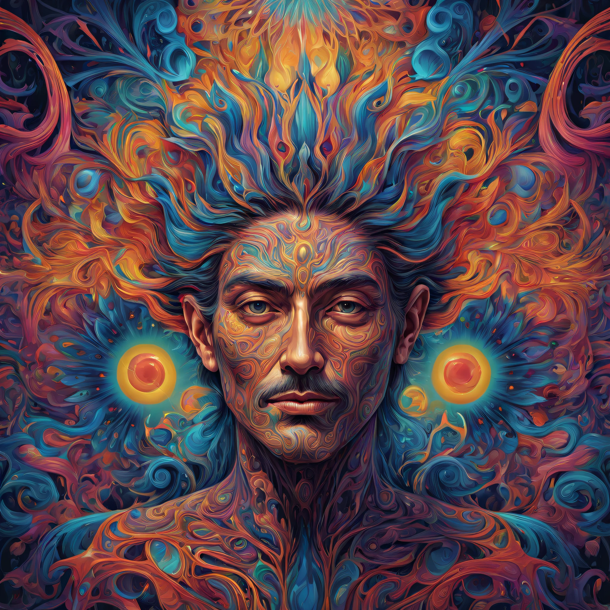 Portrait of a Deep Psychedelic Therapist, Surreal,vibrant with colors, Hallucinogens, the face, iintricate, Elegant, agility, The content is very detailed, digitial painting, art stations, concept-art, Focus sharp, illuminations, datura, Abstract, fractalized, patterned, Creative, art stations, vector, accurate lines,Elegant curves。(best quality,4k,8k,highres,masterpiece:1.2), ultra-detailed, realistic:1.37。