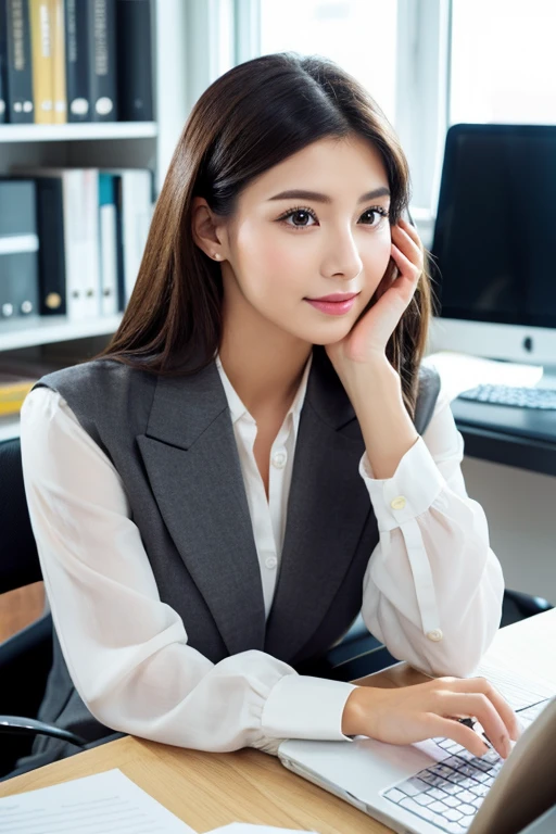 (Best Quality,hight resolution:1.2),Realistic,Professional,With highly detailed facial features and full body diagram、Super detailed portrait of a 20 year old Japanese office lady, ready for a date, In an office environment.
tag: Beautiful detailed eyes, Beautiful detailed lips, long eyelashes, smooth perfect skin, Elegant Office Wear, well-groomed hair, Confident smile, Natural makeup, neat and tidy appearance, Stylish accessories, Modern office environment, computer and desk, Office Chair, papers and documents, stationery, Computer Monitor, Keyboard and mouse, Phone on the desk, office decor, soft office lighting, Natural light coming in through the window, Calm and focused expression, relaxed body posture, Exciting anticipation, stylish handbags, high-heels, elegant clock, Delicate Jewelry.
(Main Focus) Beautiful office lady in her 20s, Detailed facial features and flawless skin, Her expressive eyes and lips attract attention.
(Medium) This portrait is created in a realistic and professional style, similar to high resolution, Detailed photos or masterpiece paintings.
(extra details) she is wearing stylish office clothes, her hair is perfectly styled; The focus is on her face, Also includes a full body view, show her confidence and poise. Office environment with modern furniture, including computers, desk work, and office chair. Documents and documents are neatly organized, Office supplies are also within reach.. The lighting is soft too、It creates a calm atmosphere. The rooms are also decorated to give an elegant feel..
(Artistic style) Portraits are created in a natural and realistic style, Capture the essence of the subject. The colors are vivid and vivid, Reflect the natural light coming in through the window. The overall tone of the image is warm、Fascinating.
(light) Soft office lighting creates a warm and cozy atmosphere, Emphasize the characteristics of the subject、Add depth to an image.
Note: Prompts are just guidelines, Details can be changed or added according to your artistic vision.