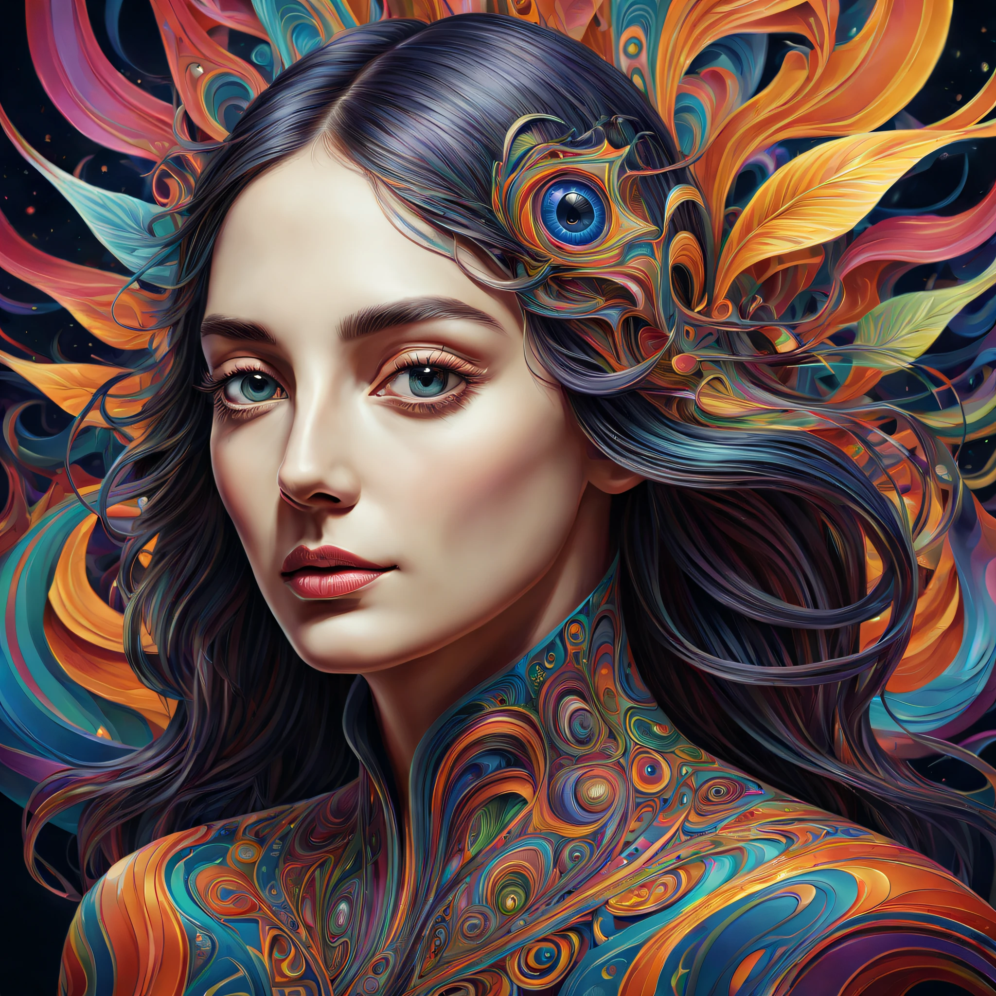 Portrait of a Deep Psychedelic Therapist, Surreal,vibrant with colors, Hallucinogens, the face, iintricate, Elegant, agility, The content is very detailed, digitial painting, art stations, concept-art, Focus sharp, illuminations, datura, Abstract, fractalized, patterned, Creative, art stations, vector, accurate lines,Elegant curves。(best quality,4k,8k,highres,masterpiece:1.2), ultra-detailed, realistic:1.37。