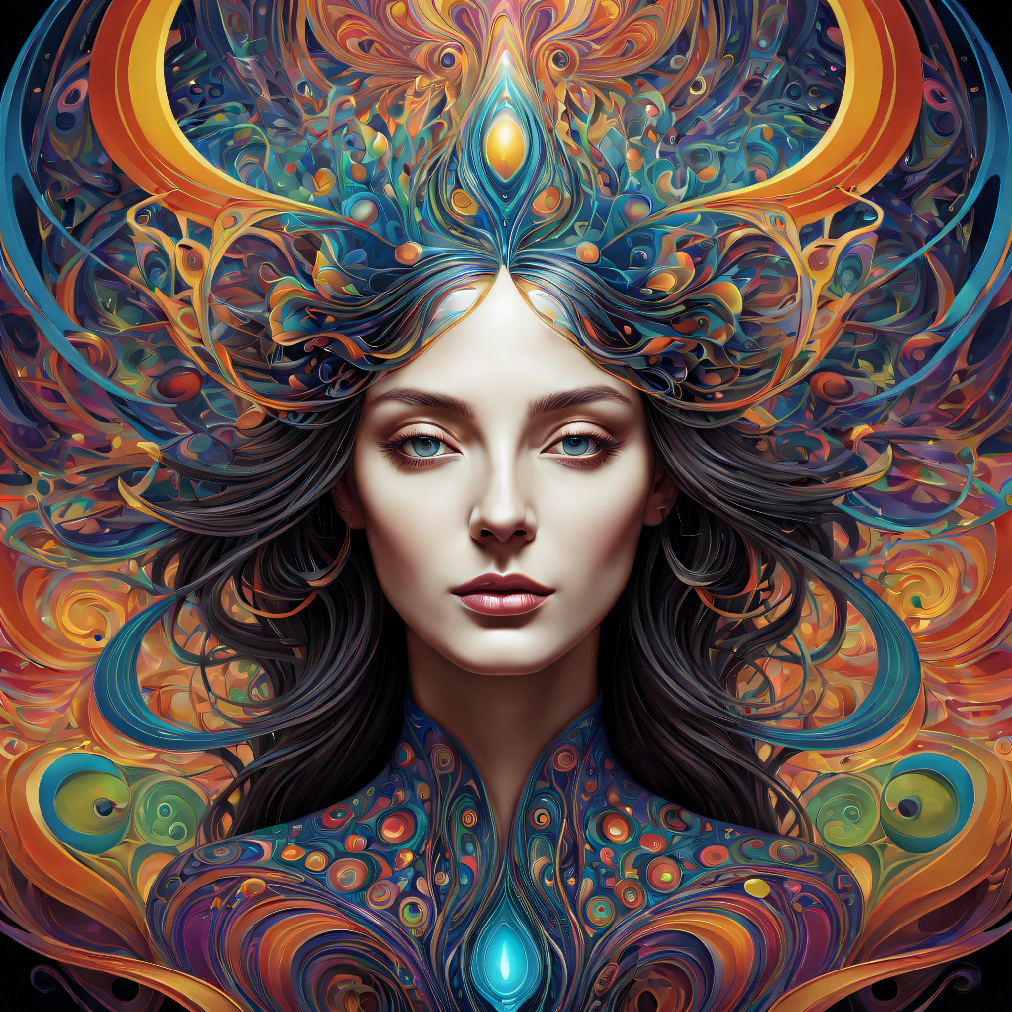 Portrait of a Deep Psychedelic Therapist, Surreal,vibrant with colors， Hallucinogens, the face, iintricate, Elegant, agility, The content is very detailed, digitial painting, art  stations, concept-art, Focus sharp, illuminations, datura, Abstract, fractalized, patterned, Creative, art  stations, vector, accurate lines，Elegant curves。(best quality,4k,8k,highres,masterpiece:1.2), ultra-detailed, realistic:1.37。