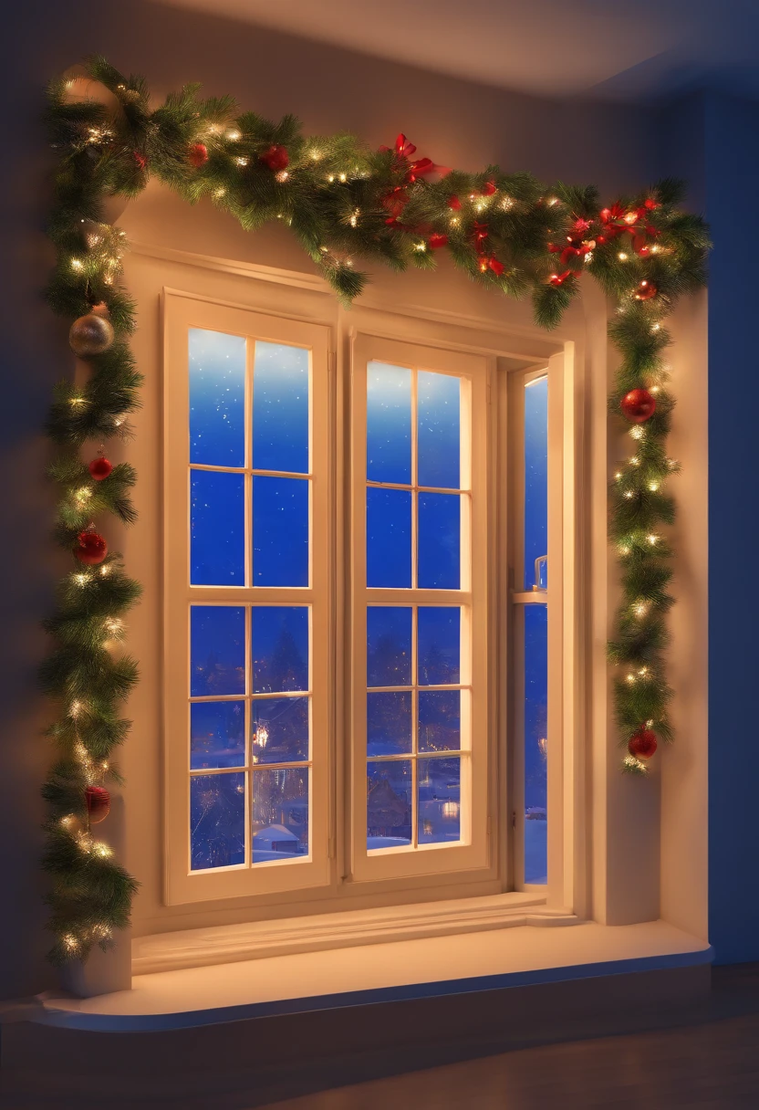 window, Christmas, showing at night, in 16K