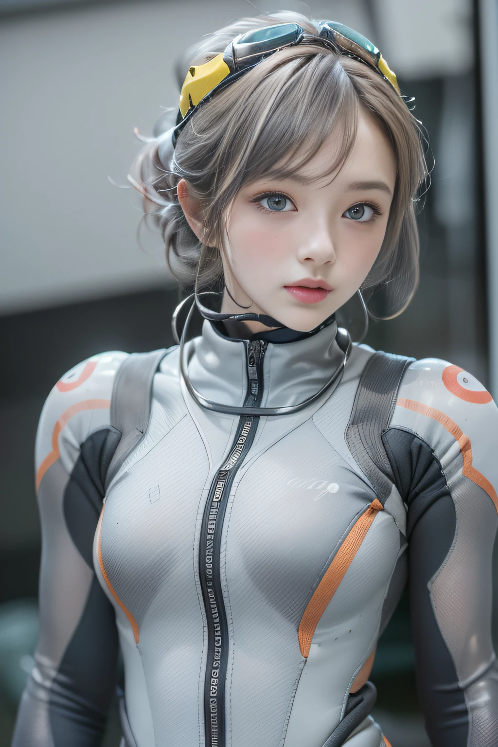 (Photorealsitic, hight resolution, Live-action images、natural soft light:1.4)、One lady、(Best Beautiful Girl、Neat face、Big eyes and high nose、thin chin、Impersonation face), （Outstanding style、round breast、long legged）、((Rescue Team Uniforms、Uniform made of wetsuit material based on white and light gray、Abundant equipment, Equipped with diving goggles on the head、snorkel、Harnes、a belt、Oxygen cylinder、Draw accurately down to the smallest detail))、Rin々Shishi、Cool pose、On a patrol boat at sea、Introduction status、preparation、Wearing a wetsuit will make your toned abs stand out