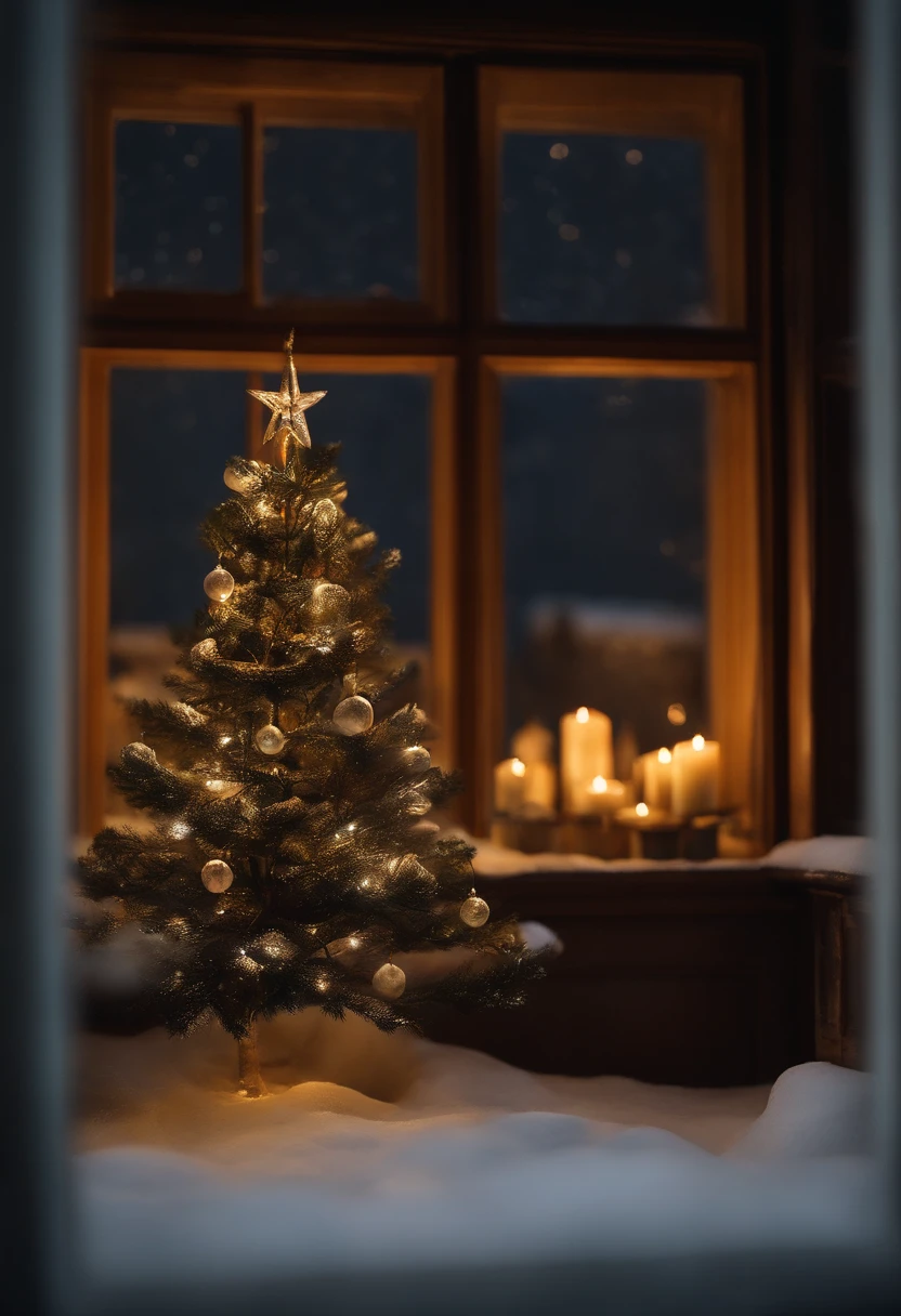 window, Christmas, showing at night, in 16K