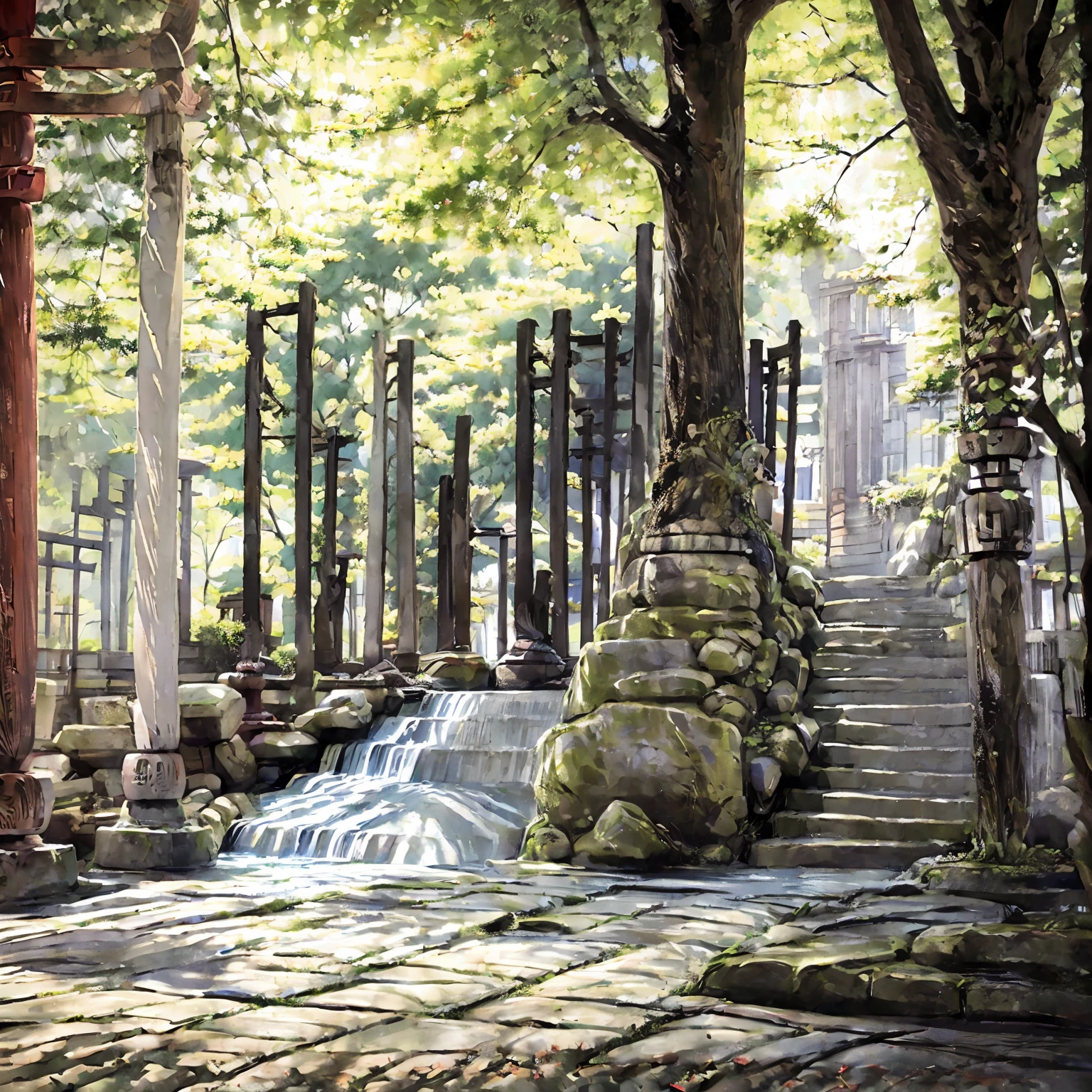 a japanese shrine, spring, rain