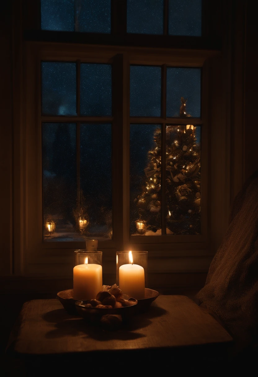 window, Christmas, showing at night, in 16K