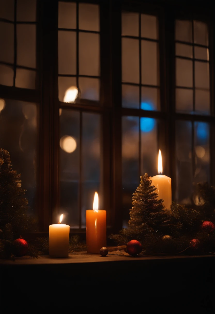 window, Christmas, showing at night, in 16K