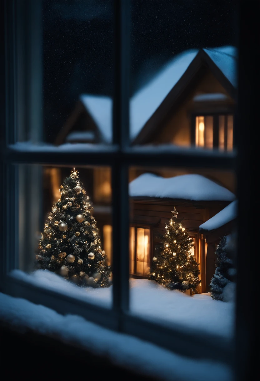 window, Christmas, showing at night, in 16K