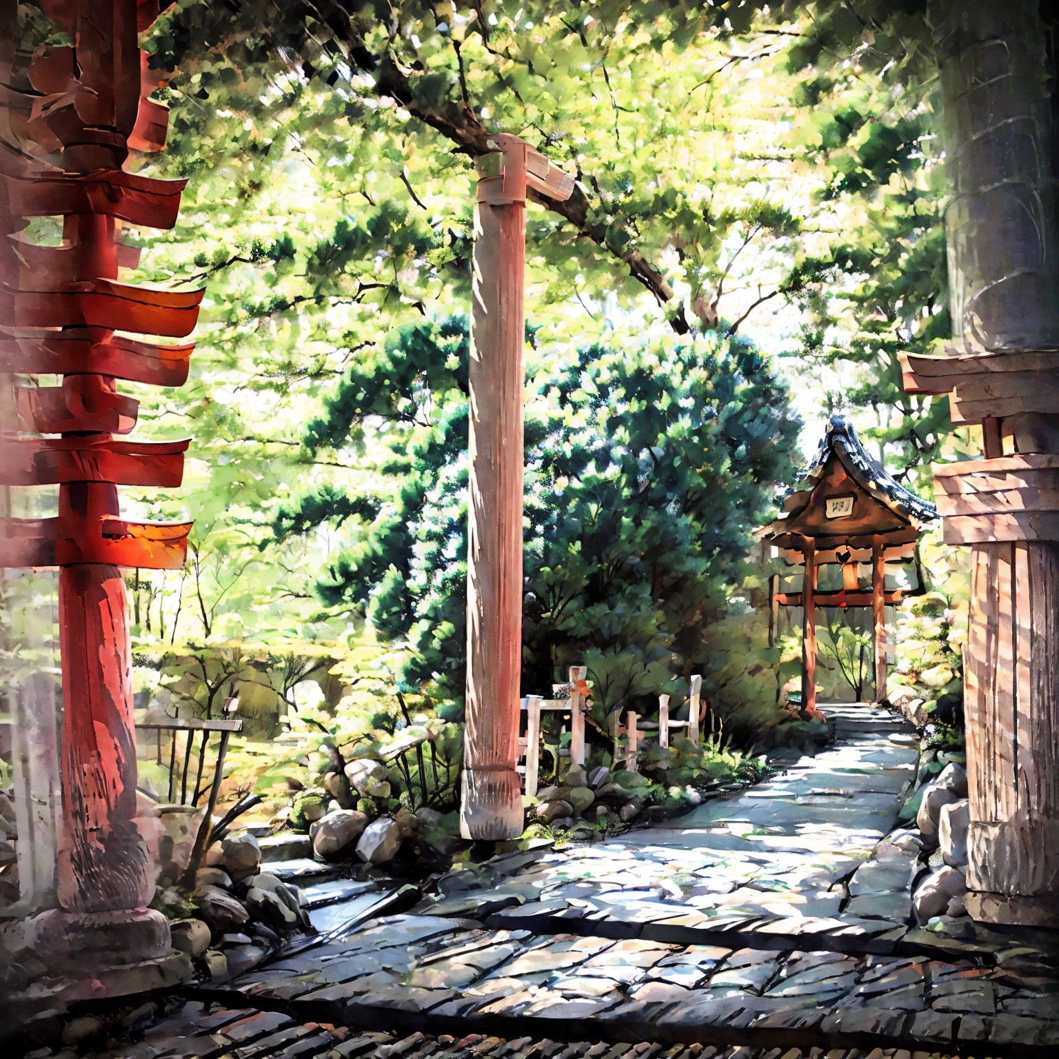 a japanese shrine, spring, rain