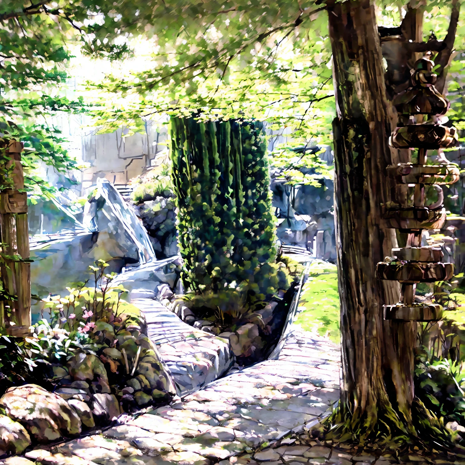 a japanese shrine, spring, rain
