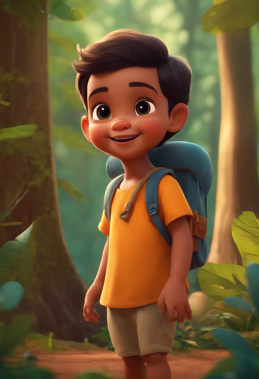 A cute human baby named Junior lives happily in the woods, feliz, estilo cartoon, estilo logo, estilo desenho animado, resulução4k,recursos faciais alteamente detalhados