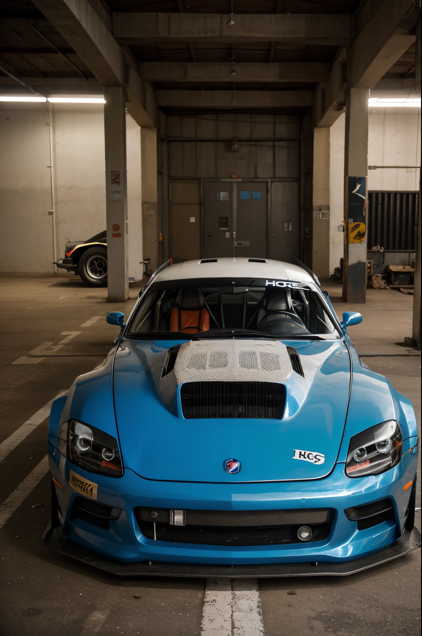 a low racing car with holes in the bonnet and wide wheels