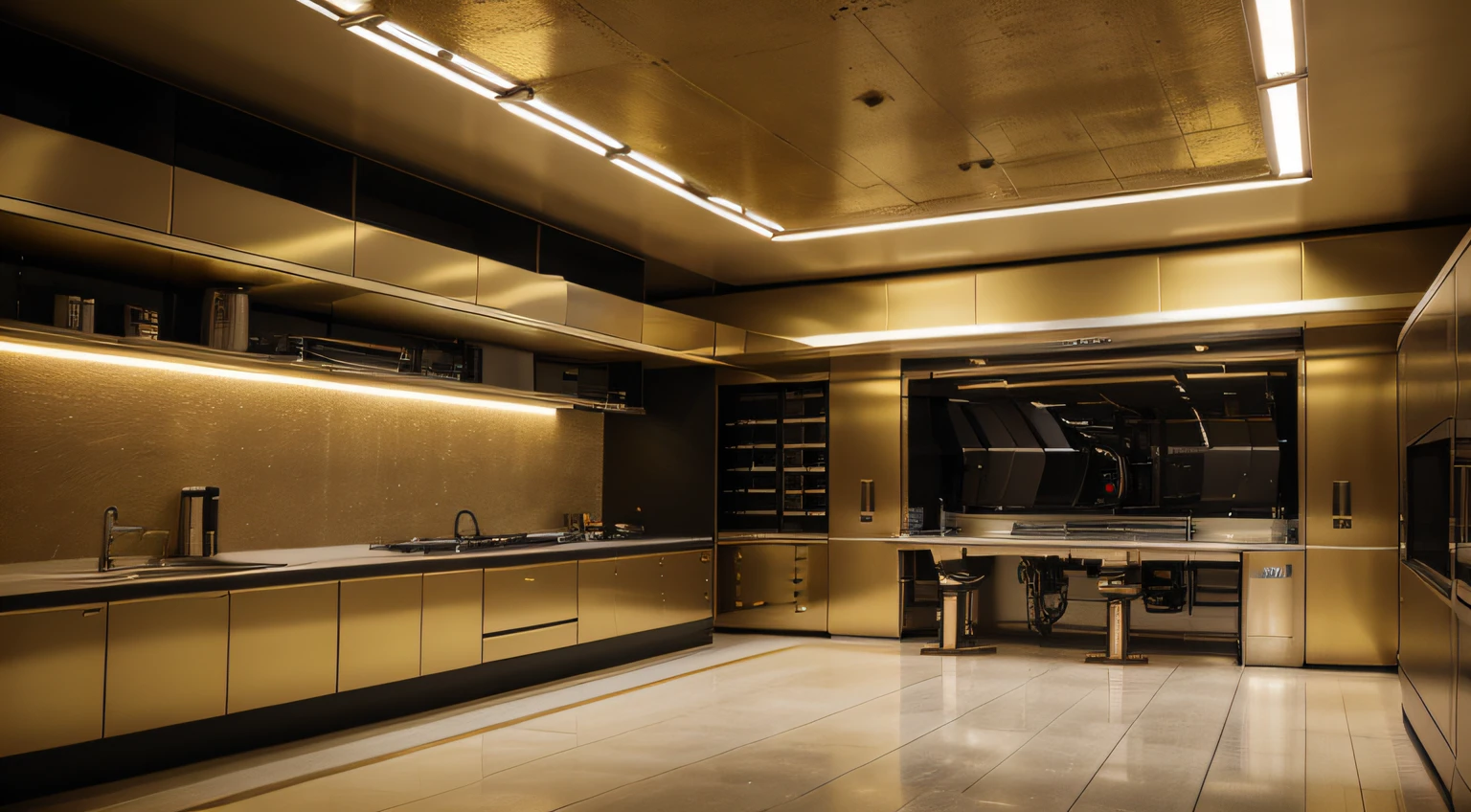 High-tech laboratory interior. The device has a strong metallic texture, a modern feel, a sense of technology, and an ultra-wide-angle lens. The picture is bright and realistic, with photographic effects and golden section composition.