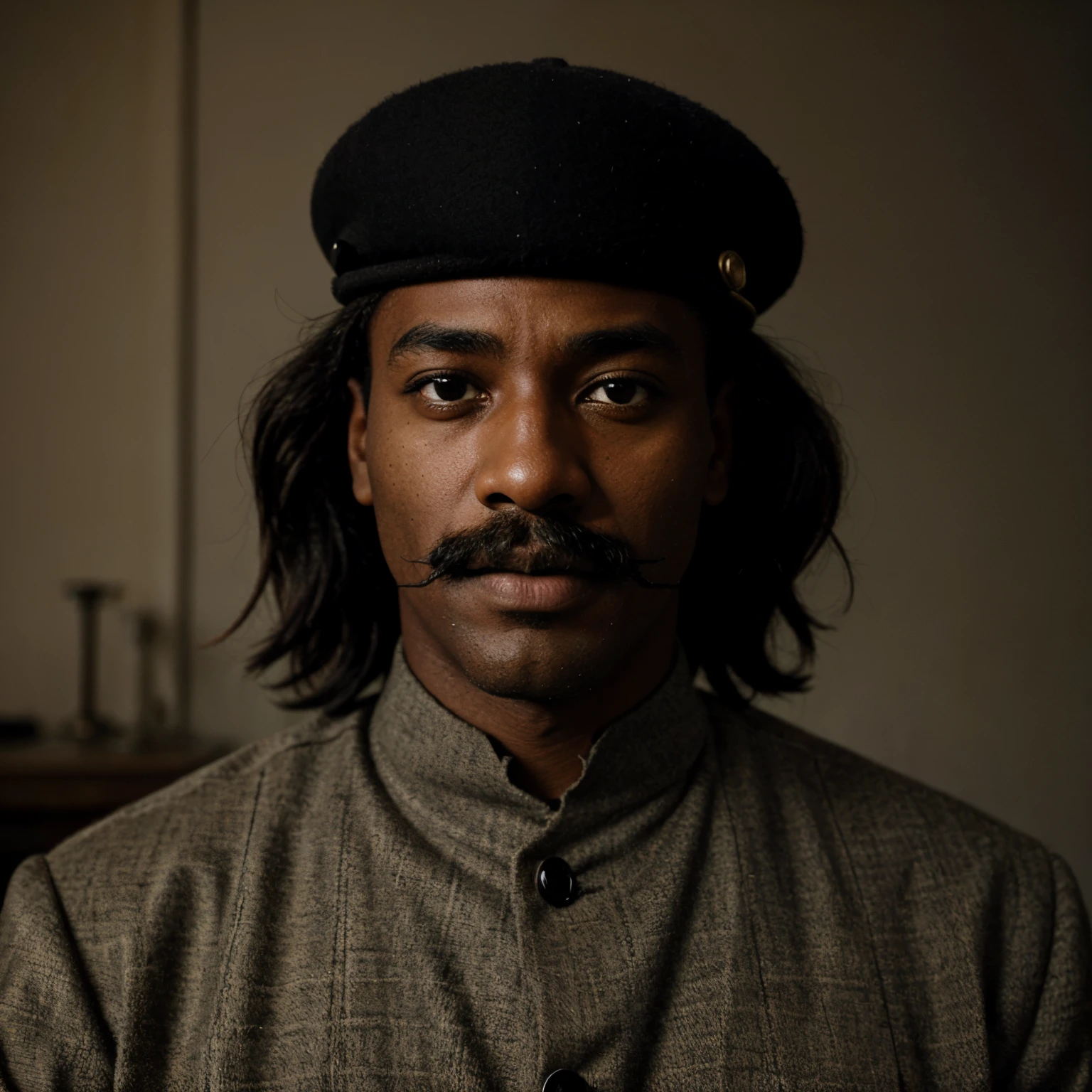 A black man with a mustache from the 1900s with a plan to premiere in the world war