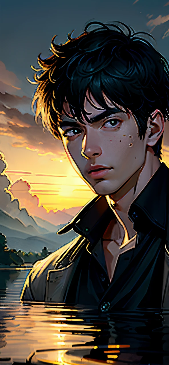 (best quality,4k,8k,highres,masterpiece:1.2),ultra-detailed,(realistic,photorealistic,photo-realistic:1.37),beautiful anime picture,1boy,male focus,clock,solo,arms folded in front of him,mysterious character,mole under eye,virtual youtuber,open mouth,anime-style,sharp focus,detailed facial features,vibrant colors,soft shading,dramatic lighting