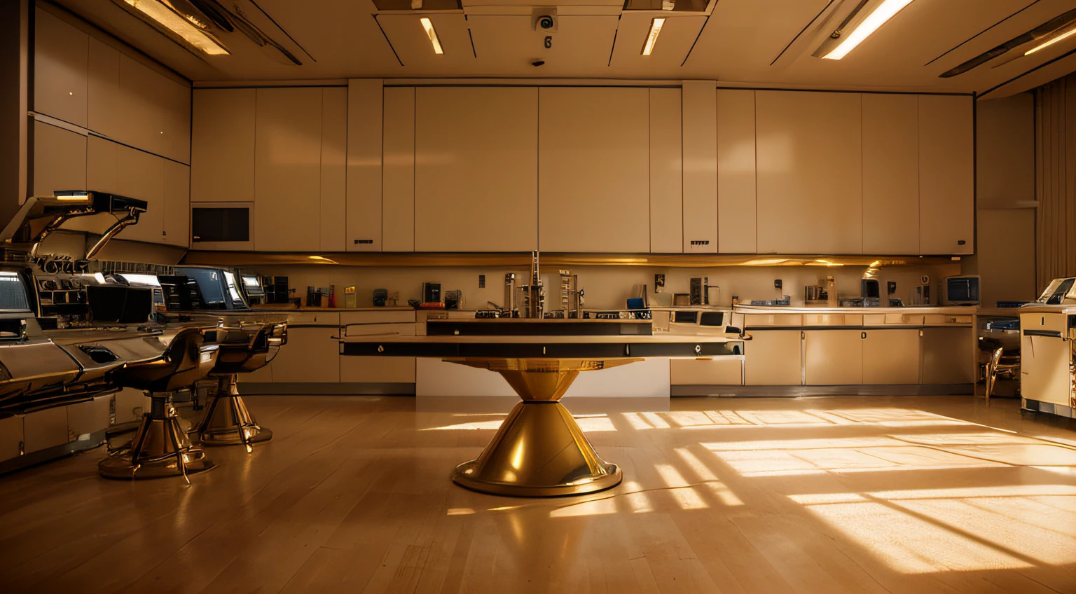 Inside a high-tech laboratory on Mars. For many scientists, their equipment has a strong metallic texture, a modern feel, a sense of technology, and ultra-wide-angle lenses. The picture is bright and realistic, with photographic effects and golden section composition.