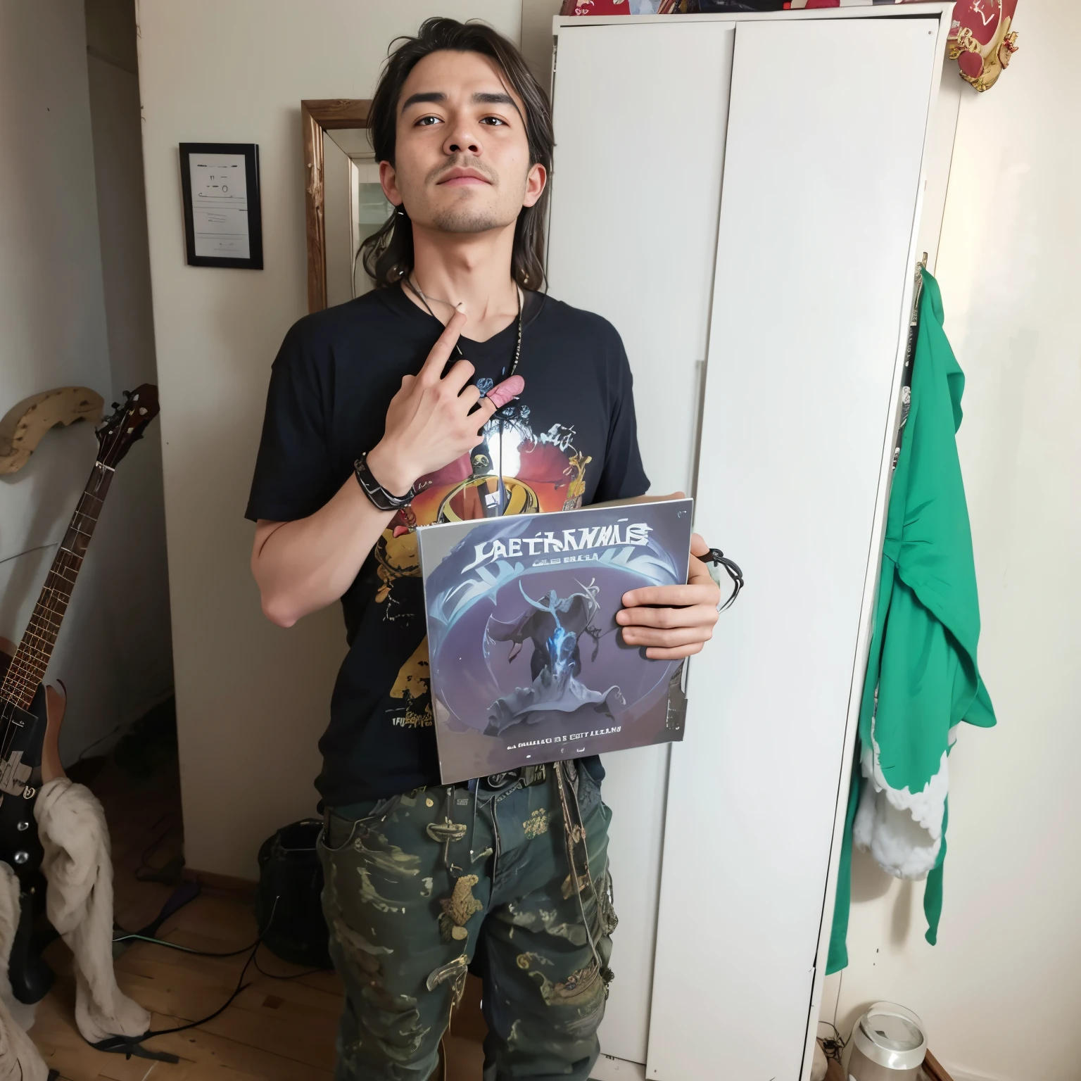 there is a man holding a music box in his hand, album cape!, new album cover, Detentor de um recorde, segurando um par de ventiladores. irreal 5, segurando um disco de vinil, album cape, music album cover, imagem de qualidade muito baixa, Album art, arte oficial, music album art, power metal album cover, metal album cover, with leviathan axe