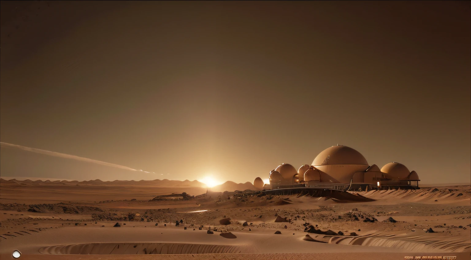 On Mars, there are many satellite signal receivers. The receivers are semi-circular and arc-shaped, with a strong metallic texture, a modern feel, a sense of technology, and ultra-wide-angle lenses. The picture is bright and realistic, with photographic effects and golden section composition.