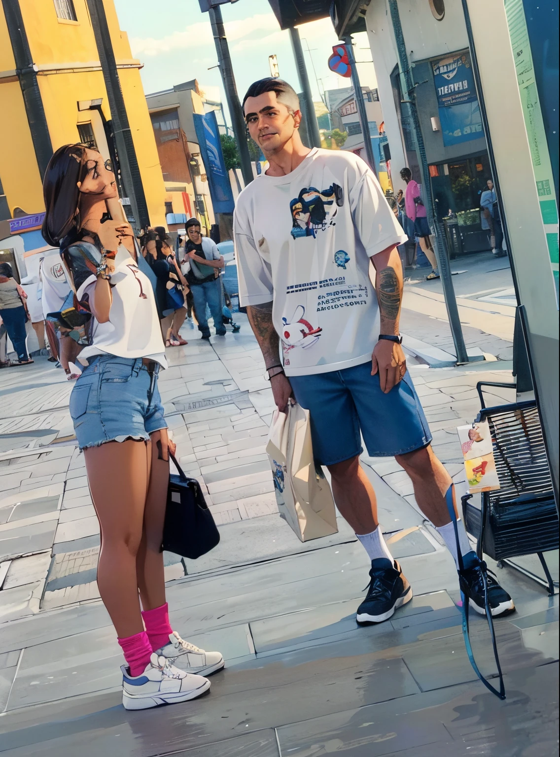 Disney pixar movie poster.
selfie allo specchio di due fidanzati figura intera. la donna ha in mano il cellulare per scattare la foto e indossa una t-shirt bianca dei pantaloncini corti di jeans e un paio di sneakers bianche. Uomo ha in mano un sacchetto indossa una t-shirt bianca con dei pantaloncini corti di jeans e uomo ha i capelli corti castani. south of a commercial center. 3D image
