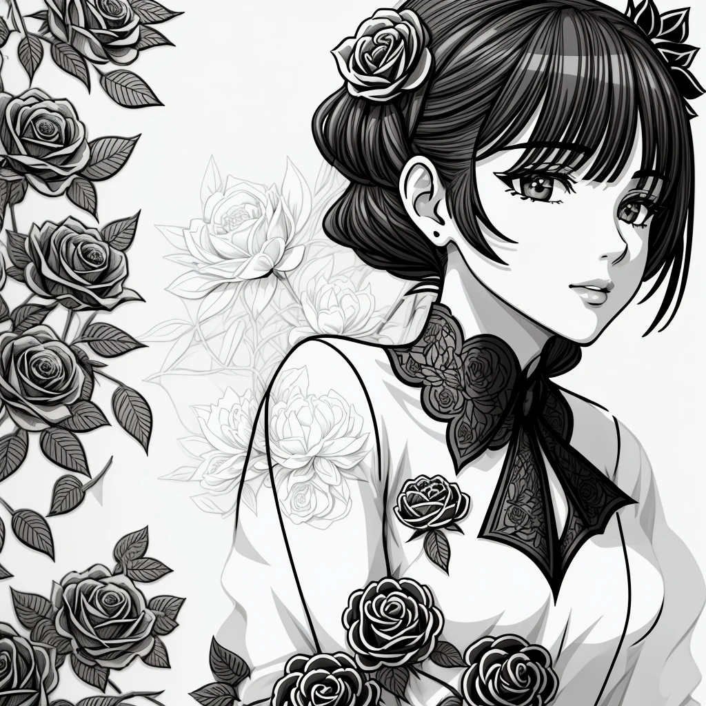 bouquet of roses with leaves on a transparent background, Plan-coloring, Illustration Black outline, Contour graphics, Contour drawing, Outlined outlines are hand-drawn, Black & White Line Graphics, Line Art Illustration, Black ink lines, The Black Line, line art, LineArt Behance HD, Black & White Line Graphics, Tattoos with line drawing, Delineated art