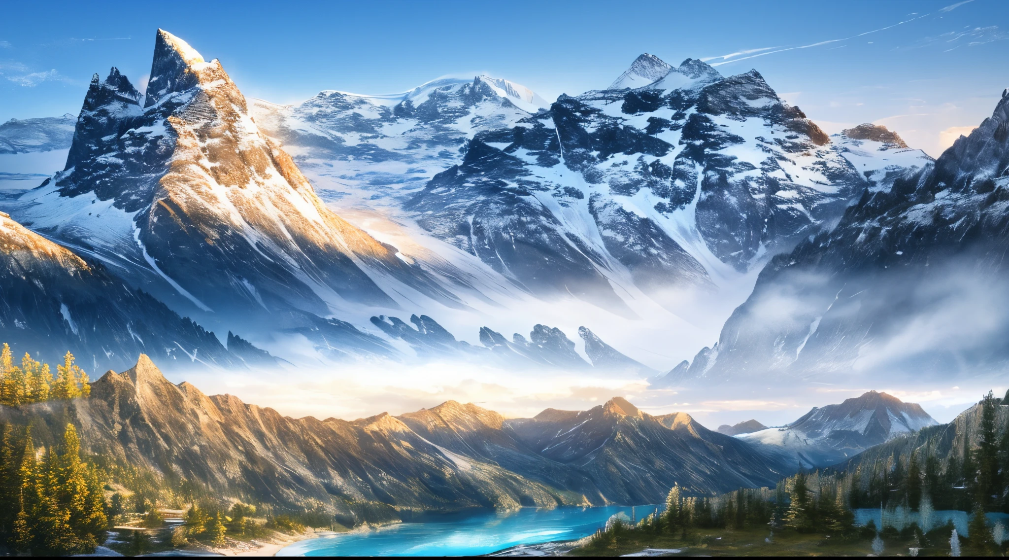 landscape,water,mountain (extremely detailed CG unity 8k wallpaper), most beautiful landscape in the world,very beautiful,intricate, High Detail, Sharp focus, dramatic