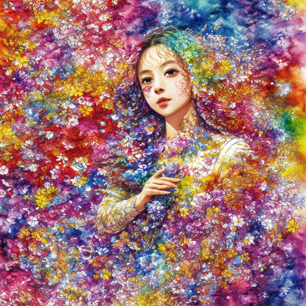 (masterpiece、top-quality、top-quality、Official art、Beautifully Aesthetic:1.2)、(1 girl in:1.3)、(kaleidoscope:1.2)、ighly detailed、colourfull、highestdetailed、(watercolor paiting:1.3)、Light mixing、Playful patterns、lively texture、Rich colors、unique visual effect、Fantastical、(Fractal Art:1.3)