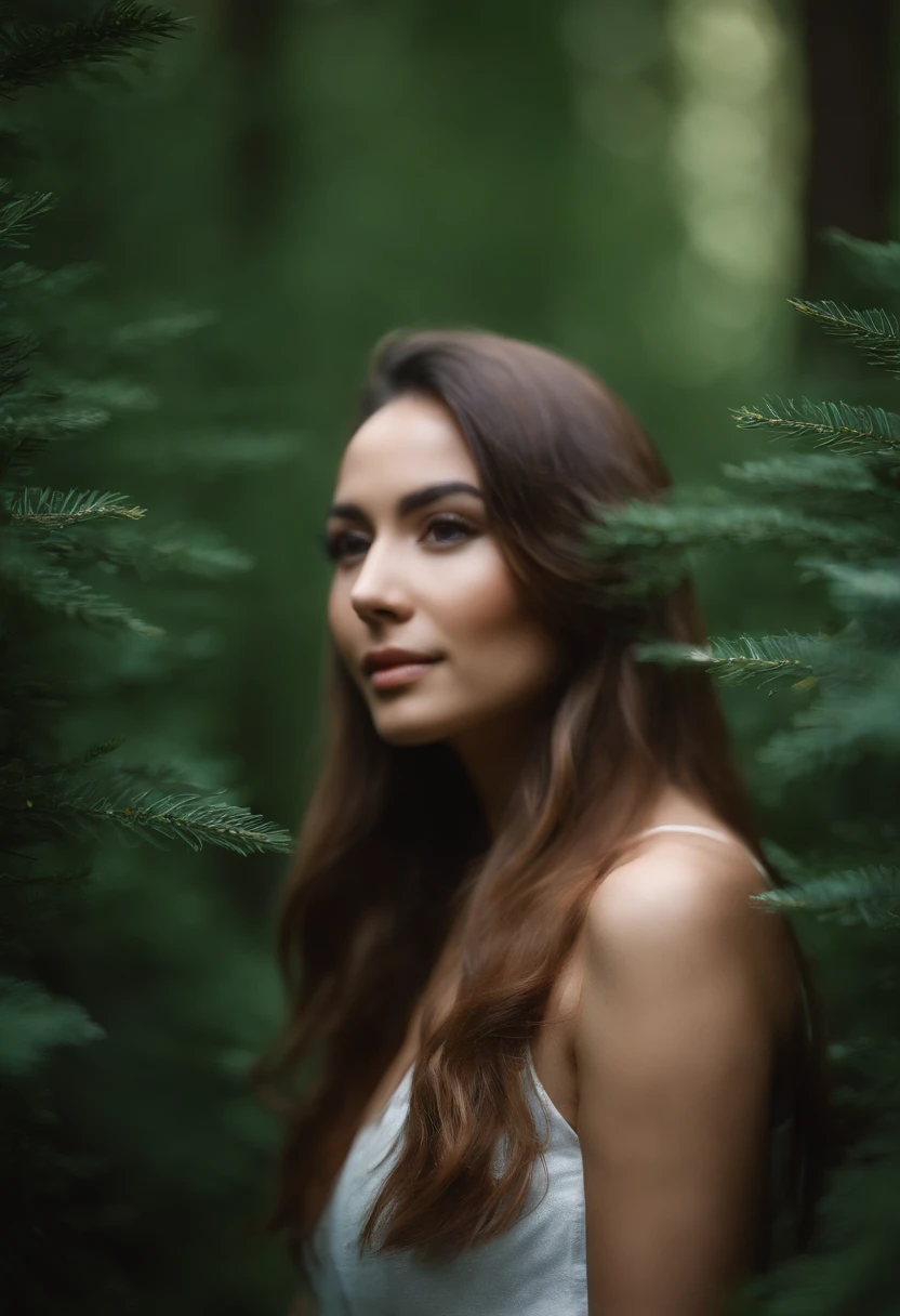 (Doubleexposure:1.4),Girl face,deep forest trees,closeup cleavage,((Best quality)), ((tmasterpiece)), Enhanced dynamic viewing angle,glowing effect,ultra - detailed,Works of masters,high high quality,8K分辨率,high high quality,ultra - detailed,Detailed pubic hair,Accurate,