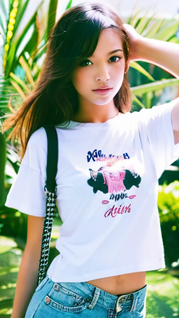 Bright girl、age19、white t-shirts、Resorts、kawaii、hotpants、