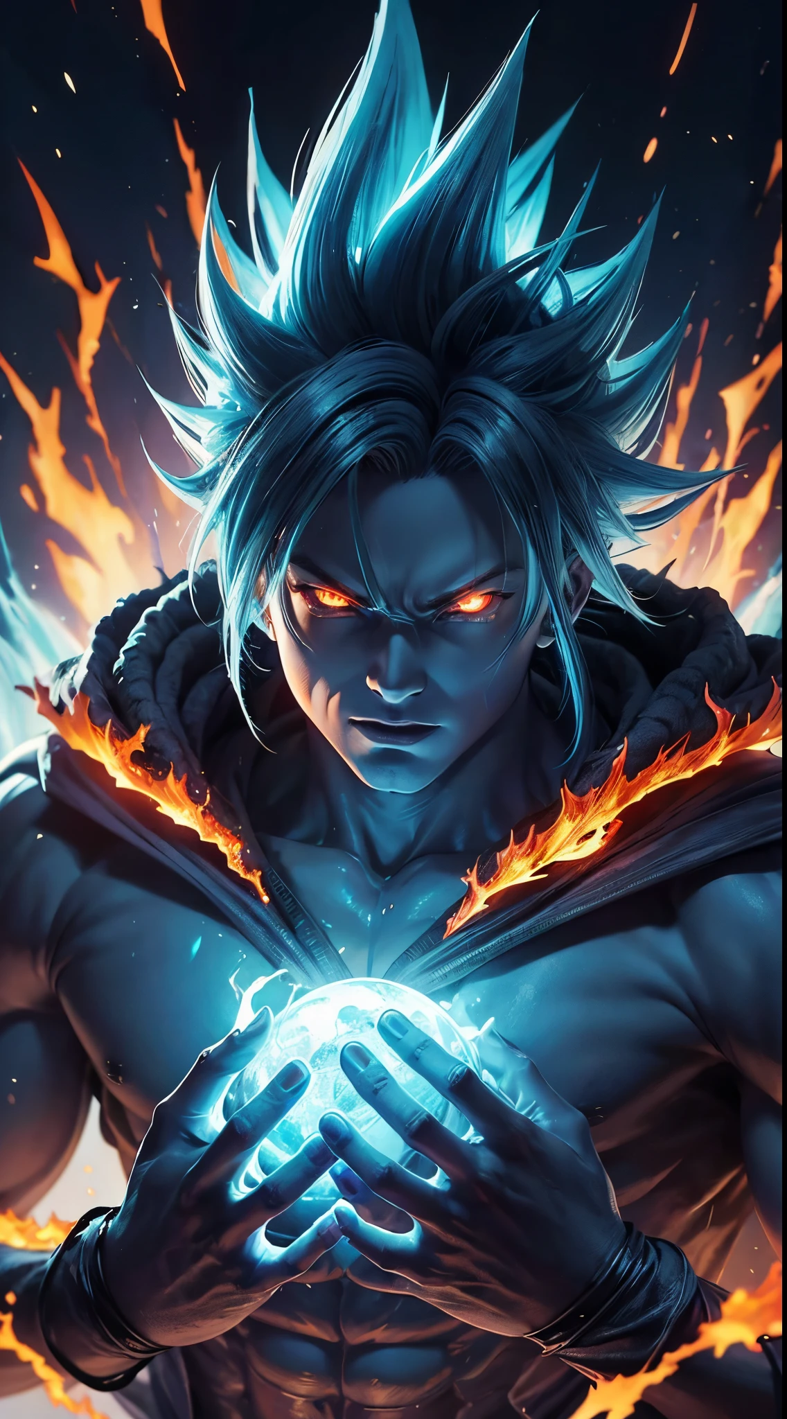 Get ready for a visual feast with Black Goku Demon God has a handsome face and piercing red eyes. In his transformed state, he radiates extreme instinct and power, creating an epic anime about this man of energy. See how he manipulates fire and lava in stunning anime artwork that will blow your mind. This concept art is straight from the Dragon Ball Universe, with manga-style 8k wallpapers that will transport you to another dimension. Get ready to be amazed by this detailed piece of digital anime art, showcasing the ultimate combination of style and power.