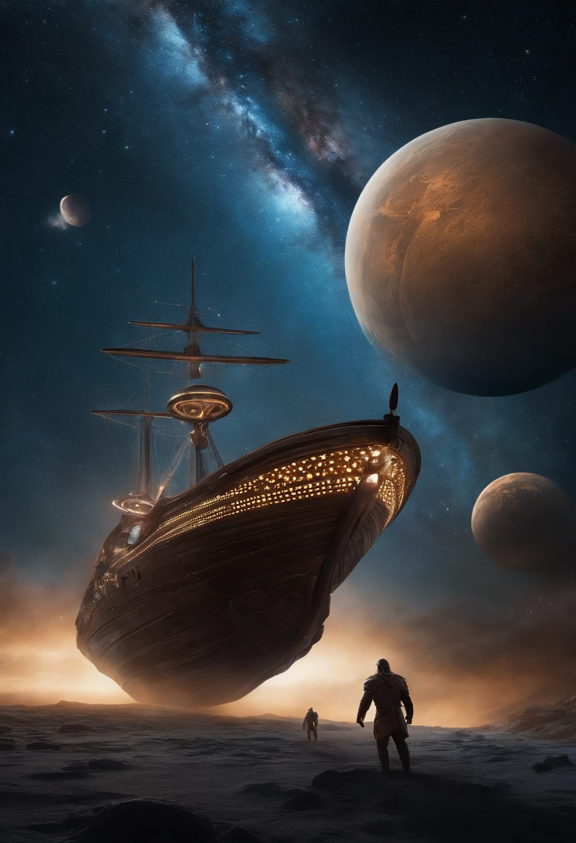 Envision an awe-inspiring scene where space Vikings sail the Milky Way in a Viking-style spaceship. Dive into extreme micro-details to capture the intricacies of the futuristic Viking crew, their ship, and the cosmic backdrop.
Highlight the Viking crew's futuristic attire, blending traditional Viking elements with advanced, space-faring technology. Zoom in on the micro-details of their armor, helmets, and weaponry, showcasing the fusion of ancient and futuristic aesthetics.
Emphasize the Viking-style spaceship, capturing every detail from the ornate carvings to the futuristic propulsion systems. Illuminate the ship with vibrant, cosmic colors to enhance the fantastical and otherworldly atmosphere of their interstellar journey.
Consider the cosmic backdrop, integrating swirling galaxies, nebulae, and distant stars into the scene. Utilize extreme micro-details to showcase the celestial wonders as the Viking spaceship sails through the vastness of the Milky Way.
Imagine the Viking crew in action, whether navigating the ship, manning futuristic controls, or engaging in spacefaring activities. Capture the dynamic energy of the scene, emphasizing both the advanced technology and the Viking spirit in their cosmic adventure.
This detailed prompt aims to inspire the creation of an intricately detailed image featuring space Vikings sailing the Milky Way in a Viking-style spaceship, with a focus on extreme micro-details to bring to life the futuristic Viking crew, their ship, and the cosmic wonders surrounding them.