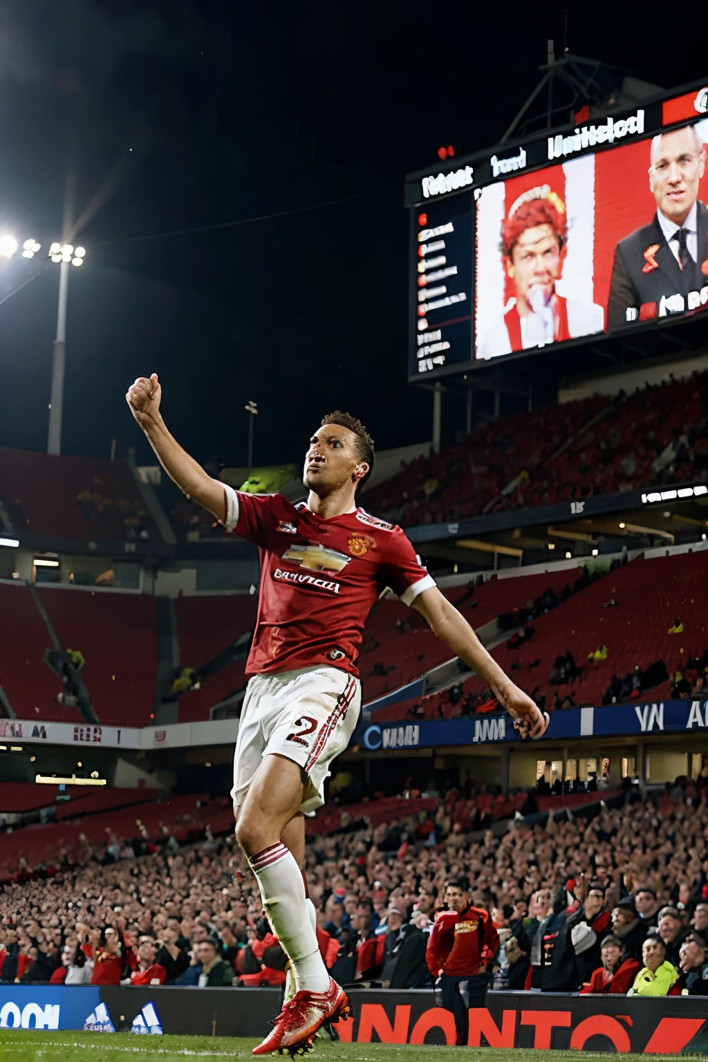 Generate a picture capturing a historic moment from a Manchester United match
