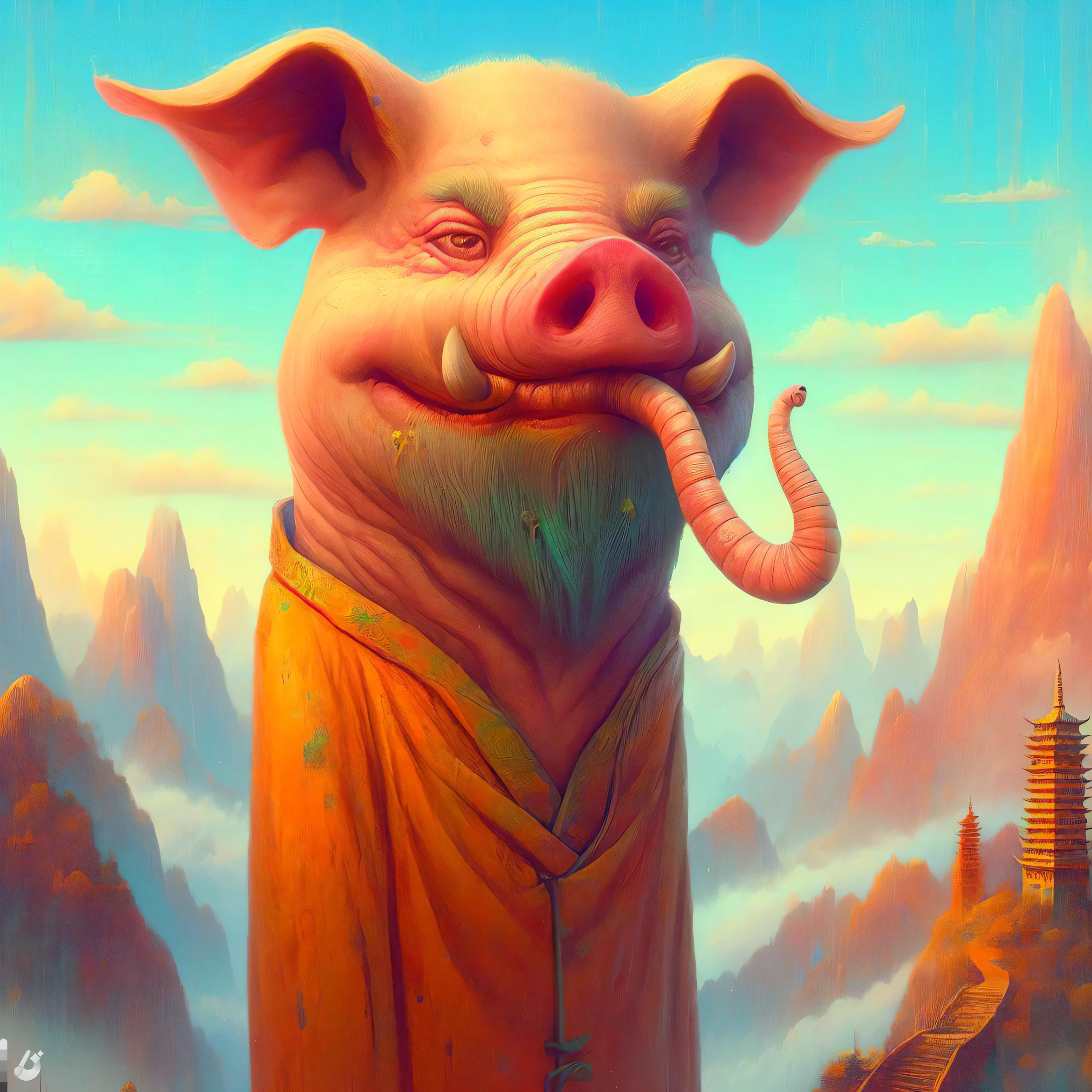 painting of a pig with a long nose and a long tail, wojtek fus, beeple and jeremiah ketner, by Pablo Munoz Gomez, cyril rolando and goro fujita, anthropomorphic warrior piglet, beeple and tim hildebrandt, by Ryan Yee, beeple |, greg beeple, rob rey