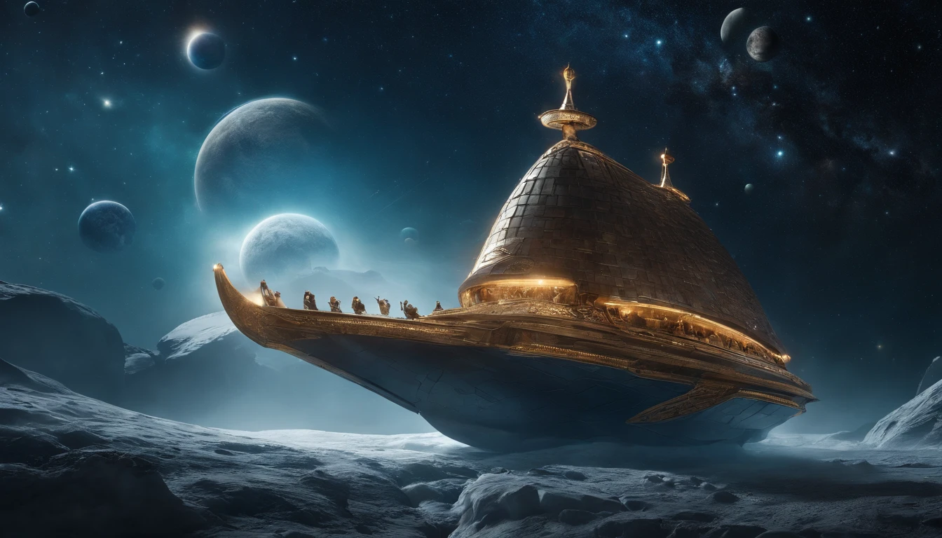 Envision an awe-inspiring scene where space Vikings sail the Milky Way in a Viking-style spaceship. Dive into extreme micro-details to capture the intricacies of the futuristic Viking crew, their ship, and the cosmic backdrop.
Highlight the Viking crew's futuristic attire, blending traditional Viking elements with advanced, space-faring technology. Zoom in on the micro-details of their armor, helmets, and weaponry, showcasing the fusion of ancient and futuristic aesthetics.
Emphasize the Viking-style spaceship, capturing every detail from the ornate carvings to the futuristic propulsion systems. Illuminate the ship with vibrant, cosmic colors to enhance the fantastical and otherworldly atmosphere of their interstellar journey.
Consider the cosmic backdrop, integrating swirling galaxies, nebulae, and distant stars into the scene. Utilize extreme micro-details to showcase the celestial wonders as the Viking spaceship sails through the vastness of the Milky Way.
Imagine the Viking crew in action, whether navigating the ship, manning futuristic controls, or engaging in spacefaring activities. Capture the dynamic energy of the scene, emphasizing both the advanced technology and the Viking spirit in their cosmic adventure.
This detailed prompt aims to inspire the creation of an intricately detailed image featuring space Vikings sailing the Milky Way in a Viking-style spaceship, with a focus on extreme micro-details to bring to life the futuristic Viking crew, their ship, and the cosmic wonders surrounding them.