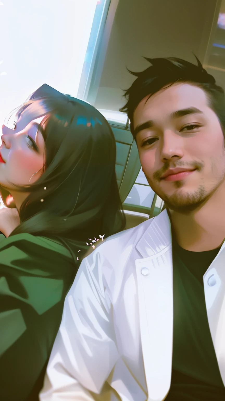 there is a man and woman sitting next to each other, with her long, in love selfie, snapchat photo, candid picture, lovely couple, happy couple, very accurate photo, profile picture, instagram picture, profile pic, facebook post, very very low quality picture, ((oversaturated)), selfie photo, profile photo, with flowers