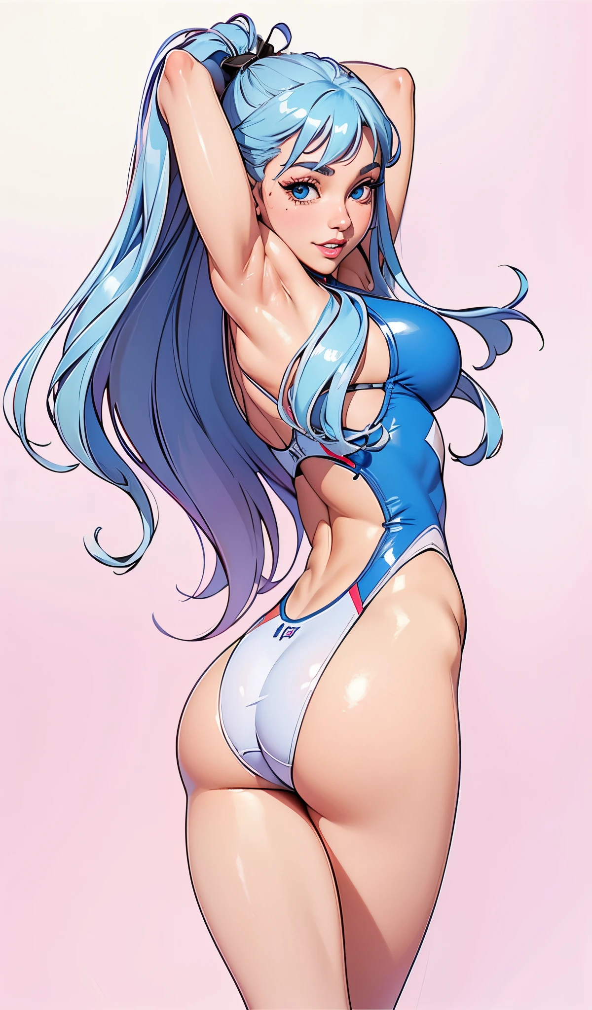 Un primer plano de una caricatura de una mujer con un traje azul, Artgerm extremadamente detallado, Cudesexyrobutts, Artgerm. High detail, Estilo Artgerm, Artgerm colorido!!!, Artgerm. Anime illustration, seductora chica de anime, Estilo Artgerm, Artgerm en ArtStation Pixiv, Artgerm 4 K