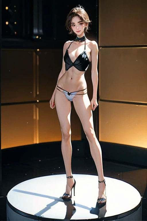 femboy, ((Masterpiece)), (Cute: 2.0), The face is extremely detailed, Enchanted expression, Strong gaze, Black Double French Braid, (Thin structure),Slightly round face, Tanned brown face, Healthy face, Big eyes, Thin thighs, (Small chest), confident pose, harsh, Almond-shaped eyes, rich palette,choker necklace,3D,open-toe high heels, goddess,open-toe high heels, goddess, Lean-yet-toned body/androgynous body aesthetic, spasm,tgirl,large erect peni,dickie,penisS,trap,(, , large , testicles, large testicles, erection), CFemboy,Otoko no ko,OTOPIP,dickie in panties, bulge