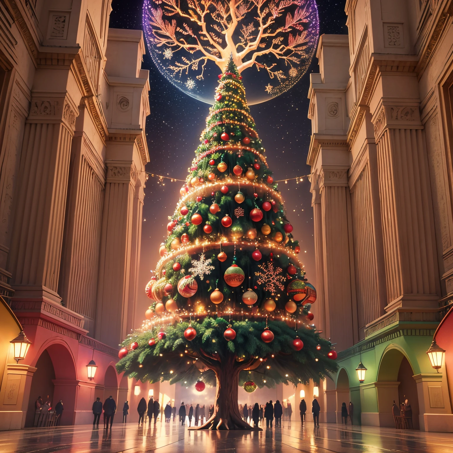 Tree of Life, Christmas version, magical christmas lights colors, cartaz de natal, 3 d,8k, 16:9 --auto --s2