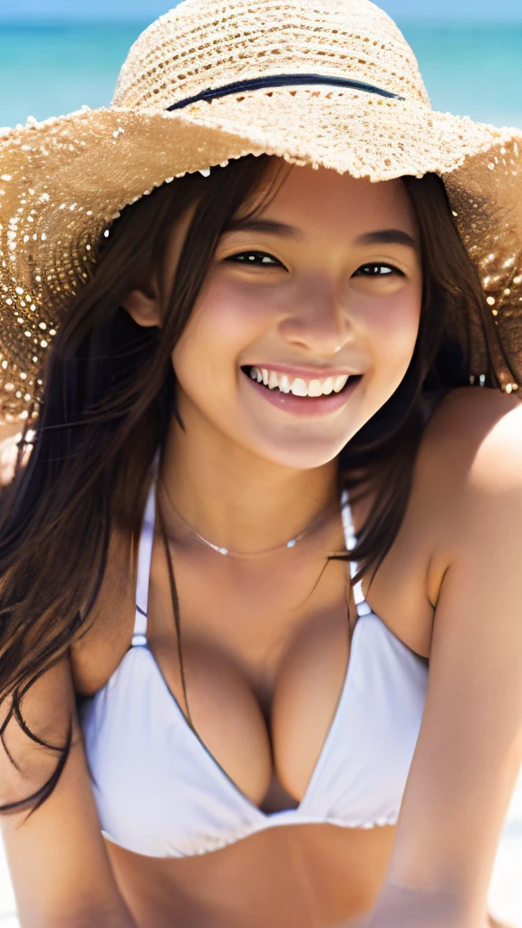 Bright girl、19、White bikini、Resorts、kawaii、Mare、well-styled、a smile、walk