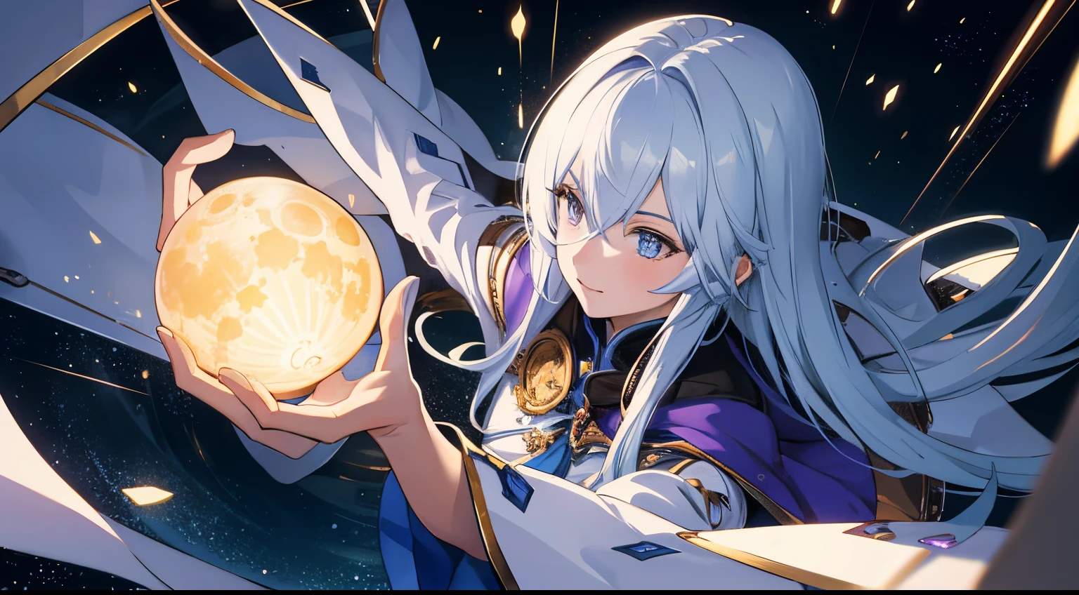 Expansive landscape photograph,(look from down,Above is the sky,Open snow below),(The girl with long blue hair looking up:1.0)(moon full:1.2),(Shine meteors:1.6),(Starcloud:1.3) BREAK Making Art,(Warm light source:1.2),lamp lights,Lots of purple and orange,Complicated details,Volumetriclighting,Realism BREAK(tmasterpiece:1.2),(best qualtiy),4K,Ultra-detailed,(dynamic compositions:1.4),The is very detailed,Colorful details,(Irridescent color:1.2),(luminouslighting,Atmospheric lighting),dream magical,magical,(独奏:1.2)