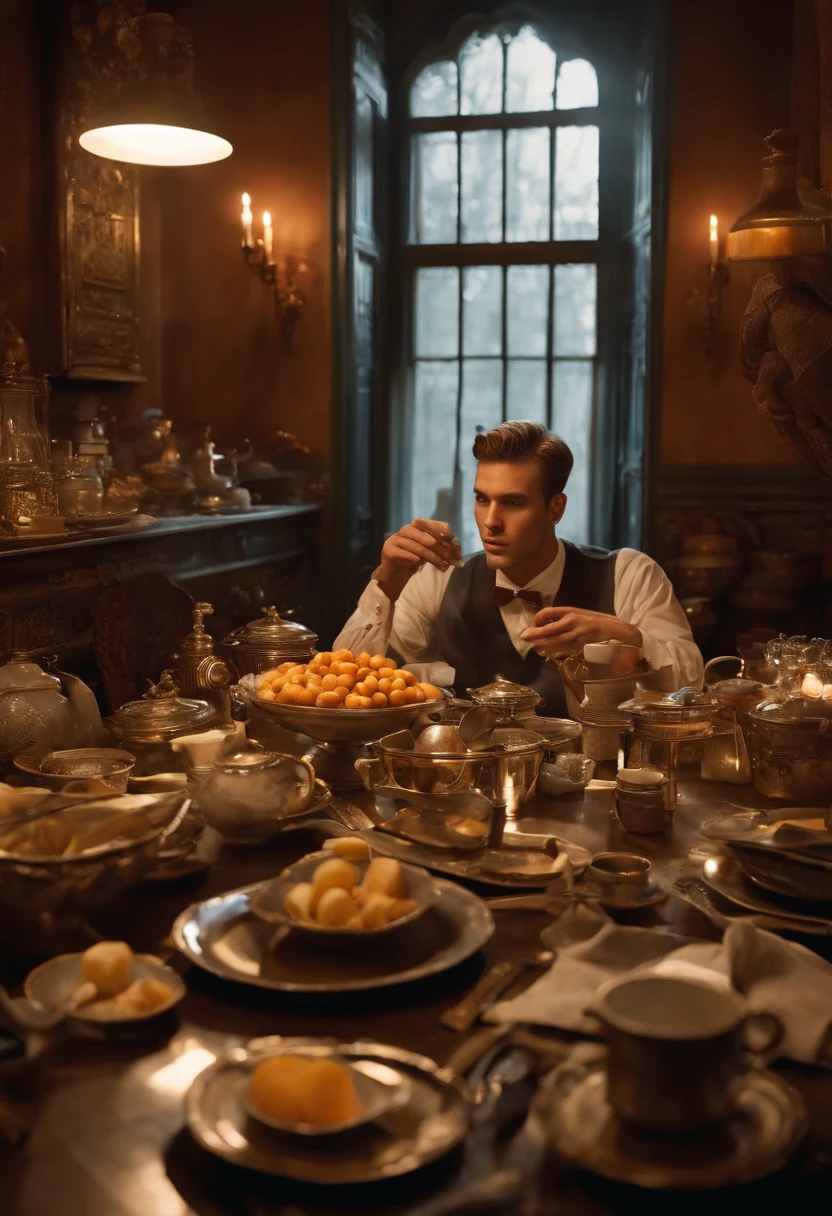 A perfectly arranged breakfast table with a hidden vial of poison nestled among the dishes and utensils.,original,He looks like your average everyday guy. He never wants to stand out in a crowd. He wants to look like everyone else. He is an average man.
