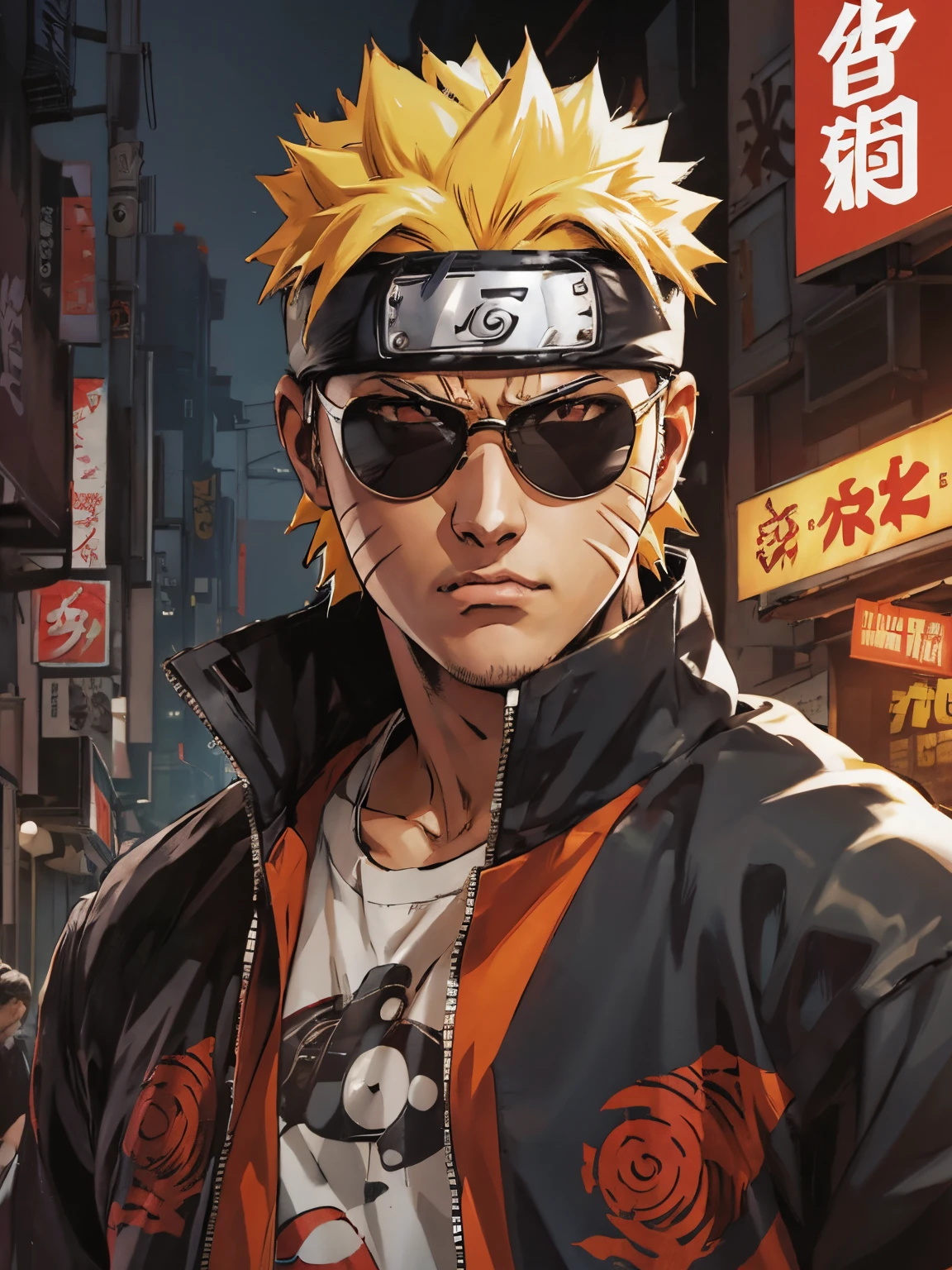 naruto street wear gangster sunglass white t-shirt comic style