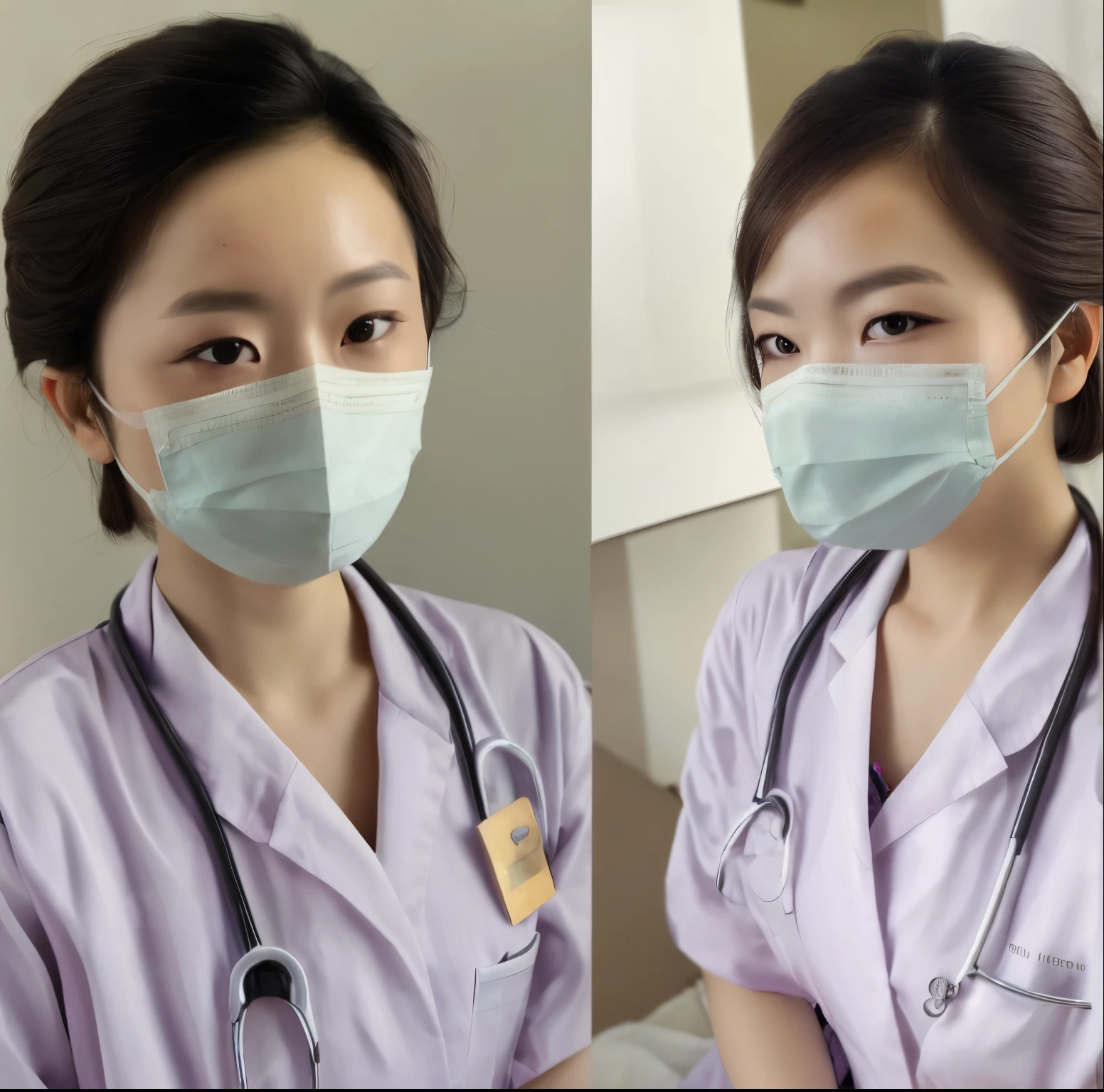 Bác sỹ, cham solo, giường nằm màu trắng, female patients, (pretty)