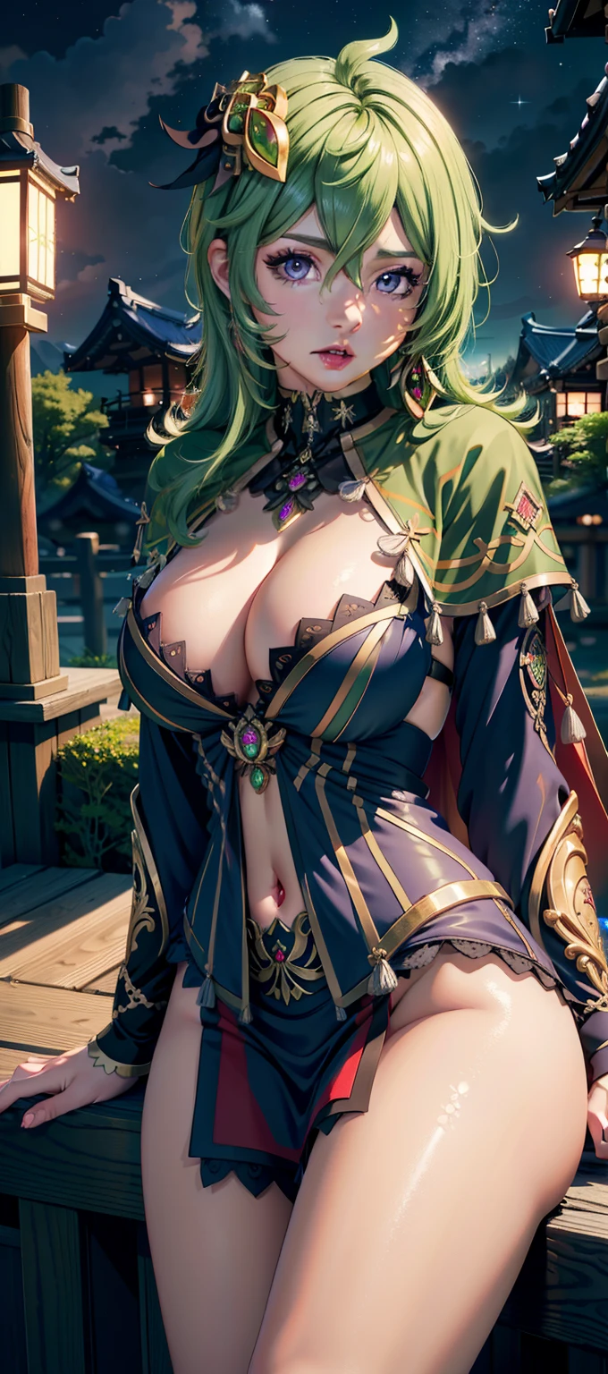 ((masterpiece)),(bestquality),((ultra-detailed)), ((beautiful detailed sky)), ((cinematic lighting)), depth of field, (dynamic angle),detailed lighting,(beautiful detailed eyes), ((japan night view)),red lip, eyeshadow,large breast, (erotic), ((sexy)), cleavage, navel, (colleidef, colleirnd)